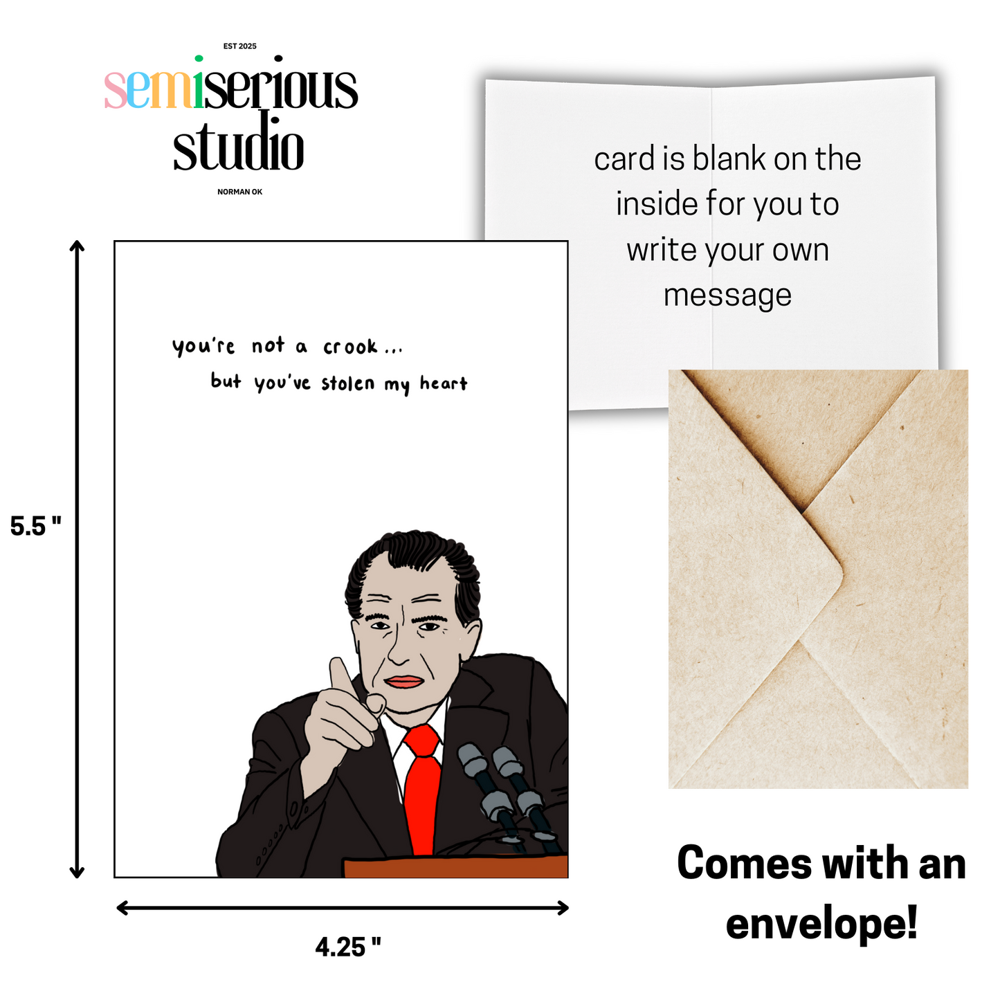 Richard Nixon Valentine's Day Card, Unique Greeting Card for Him, Her, and Couples,