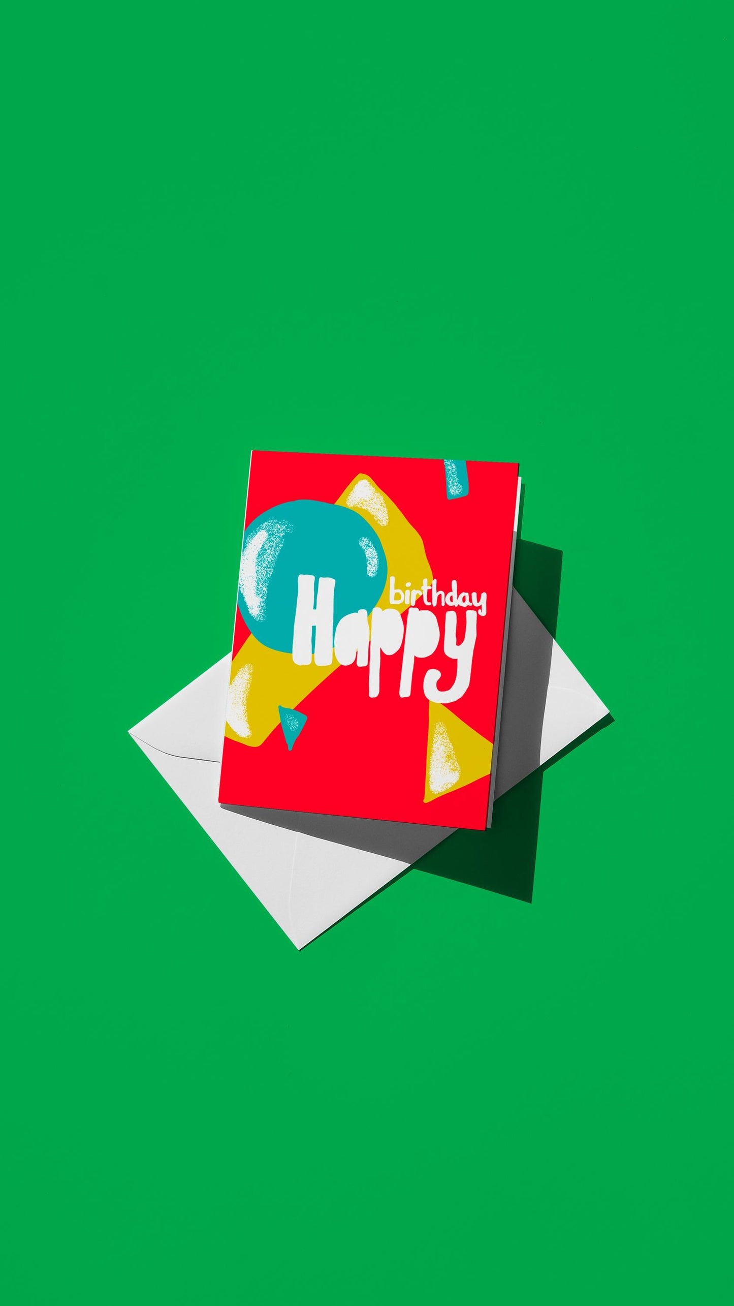 Hand-drawn illustration of colorful geometric shapes with the message "Happy birthday"