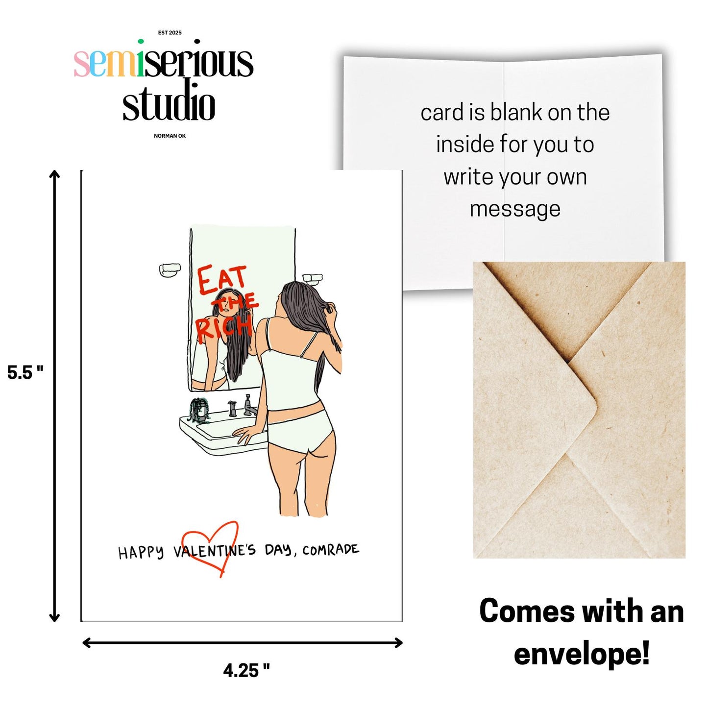 Happy Valentine's Day, Comrade - Funny Eat the Rich Valentine's Day Card, Unique Punny Sweet Greeting for Couples and Friends