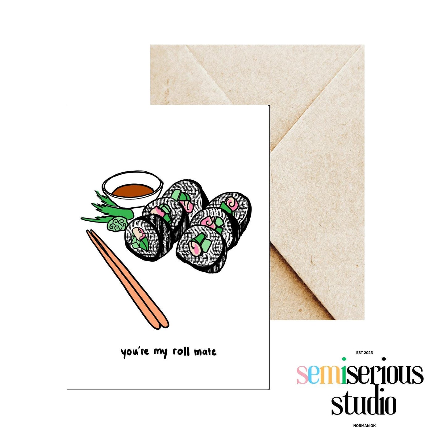 You're My Roll Mate - Funny Sushi Valentine's Day Holiday Card for Couples and Friends, Punny Romantic Greeting Card