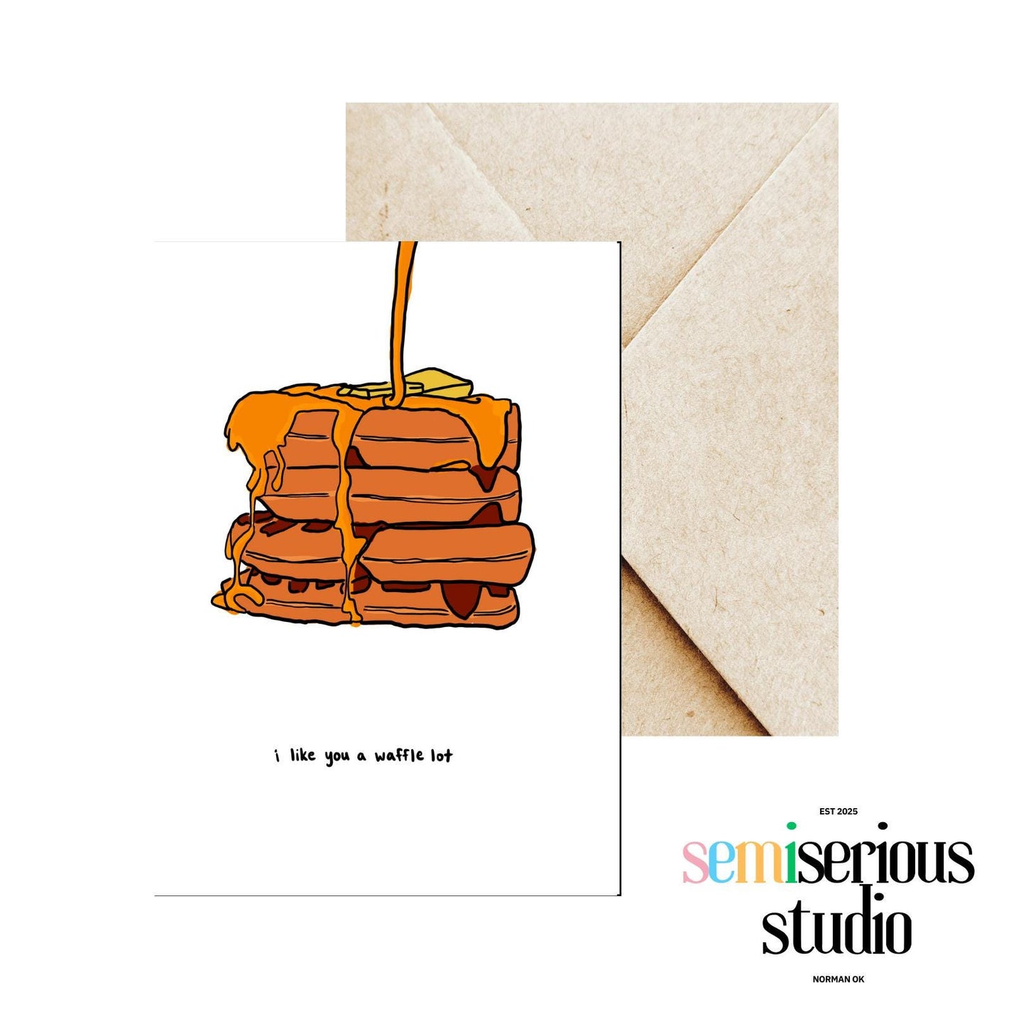 I Like You a Waffle Lot - Funny Valentine's Day Card for Couples and Friends, Punny Romantic Greeting Card