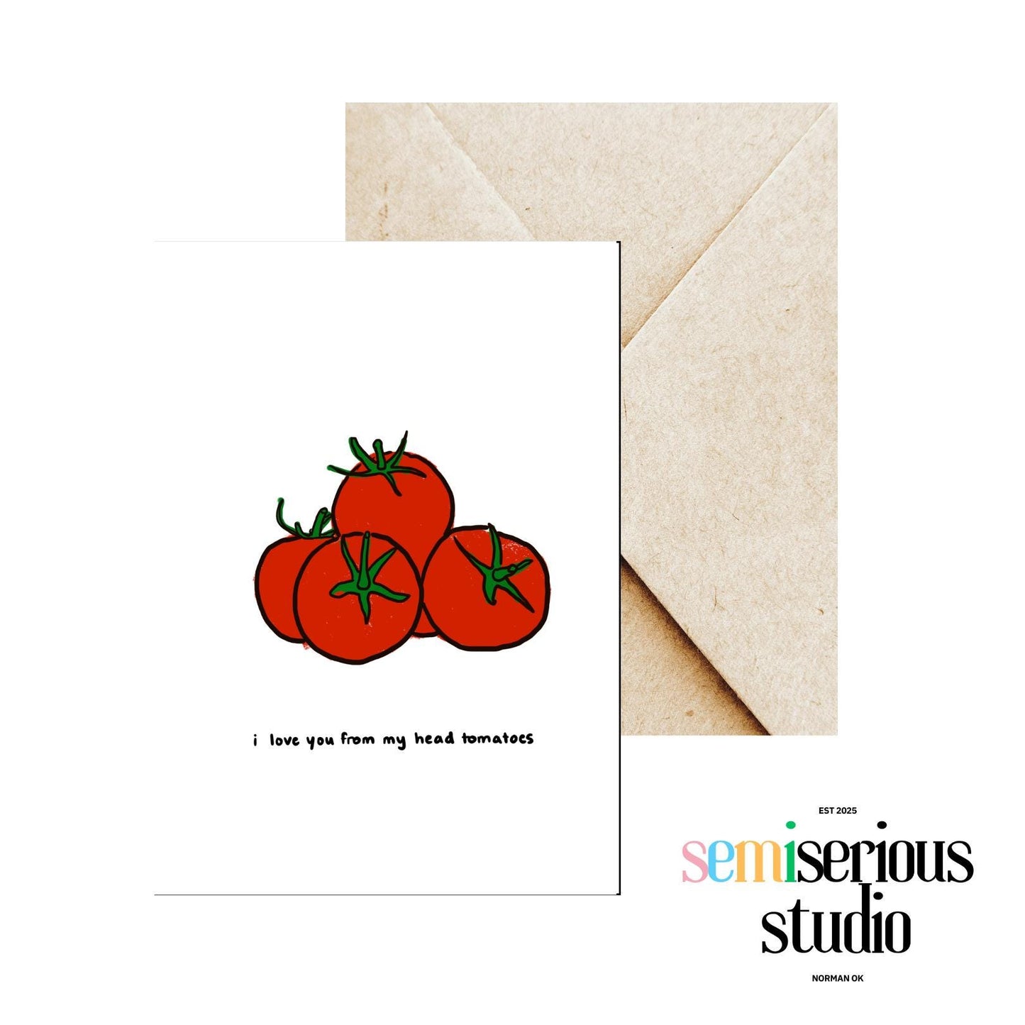 I Love You From My Head Tomatoes Valentine's Day Card | Funny Tomato Pun & Romantic Note for Couples