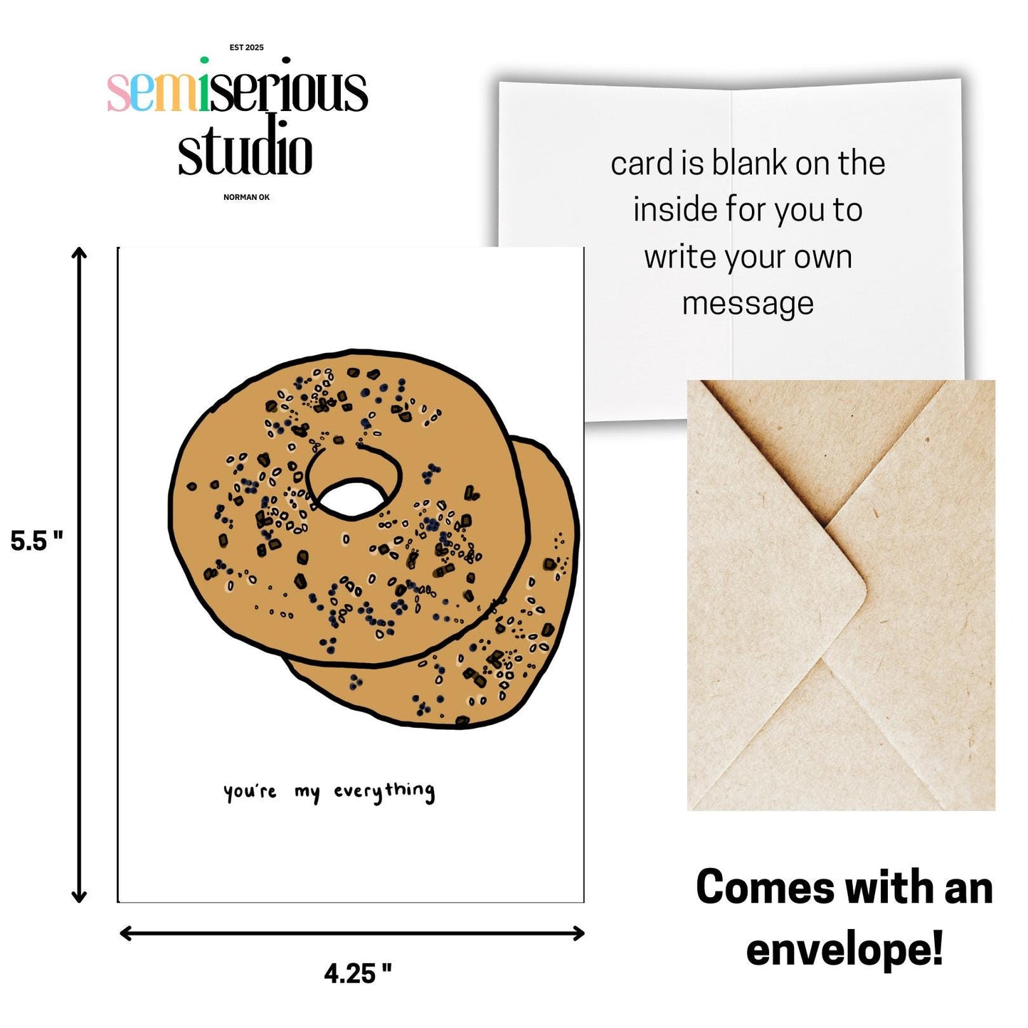 You're My Everything Valentine's Day Card | Funny Everything Bagel Pun & Romantic Note for Couples