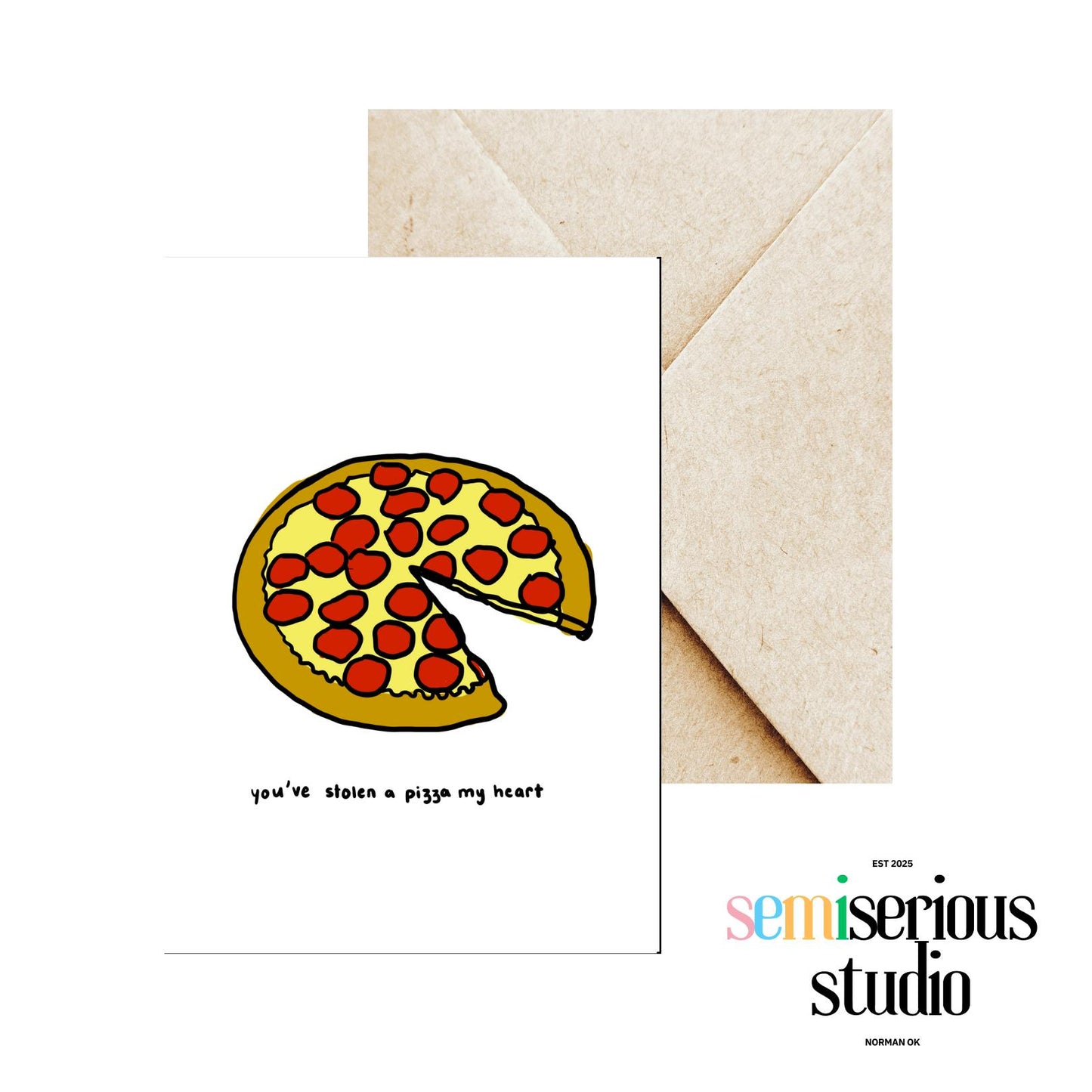 Pizza Valentines Card - Funny Pizza My Heart Pun, Cheesy Joke for Valentine's Day, Cute Holiday Greeting Card