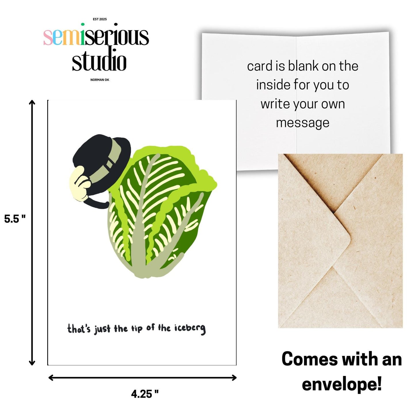 Just the Tip of the Iceberg Card - Funny Punny Greeting for Couples, Friends, and Family - Unique Iceberg Lettuce Design, Just Because