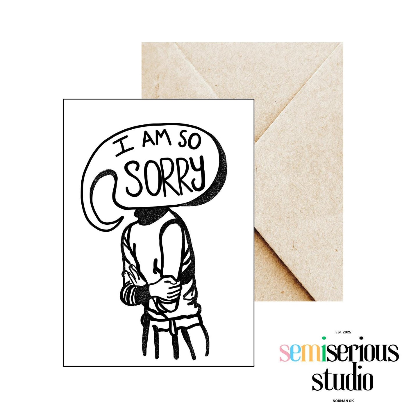 I Am Sorry Speech Bubble Head Apology Card | Simple Black & White Greeting Card for Thoughtful Sorry Messages