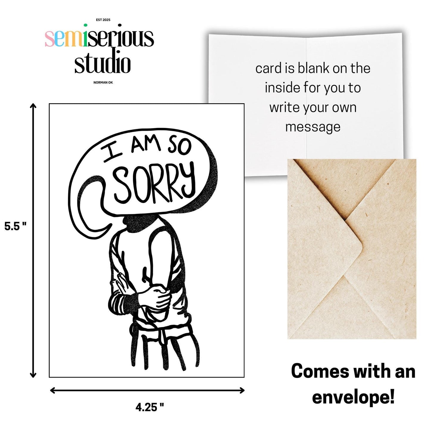 I Am Sorry Speech Bubble Head Apology Card | Simple Black & White Greeting Card for Thoughtful Sorry Messages