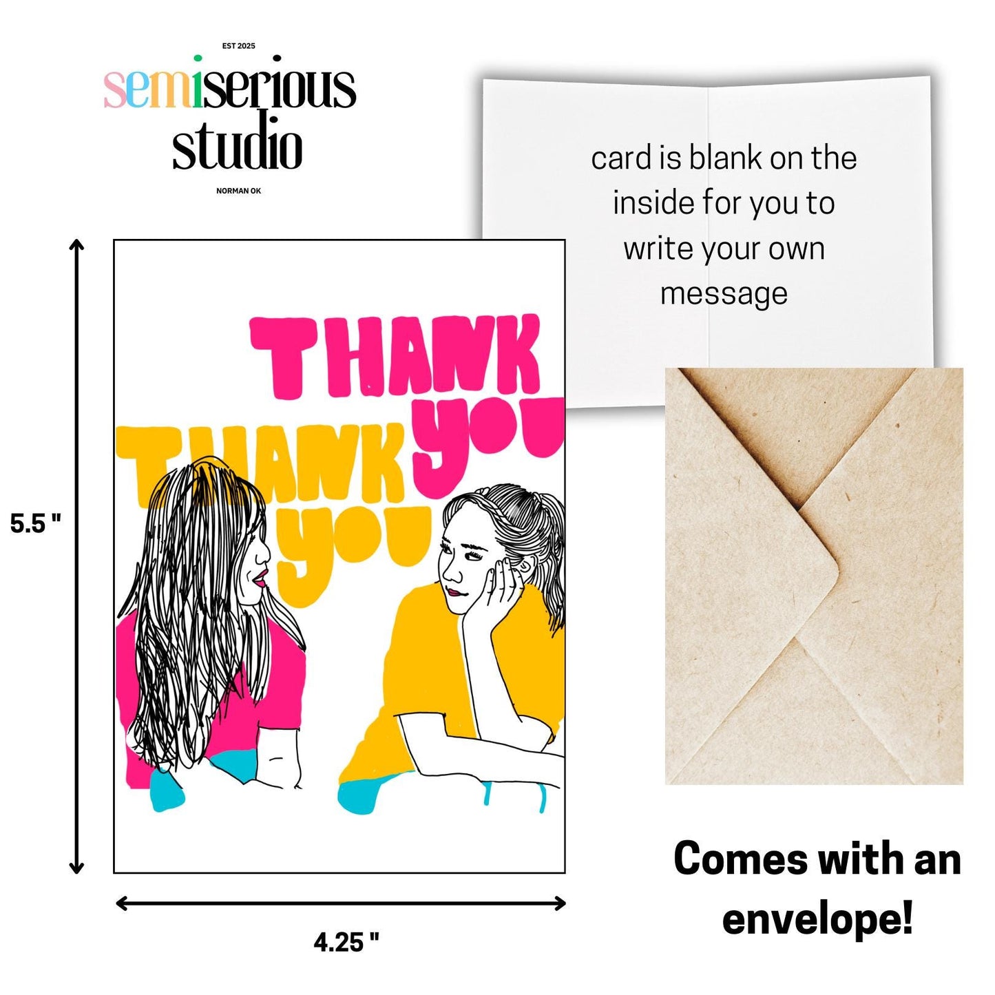Neon Thank You Card | Vibrant Gratitude Greeting Card for Any Occasion, Perfect for Friends & Family