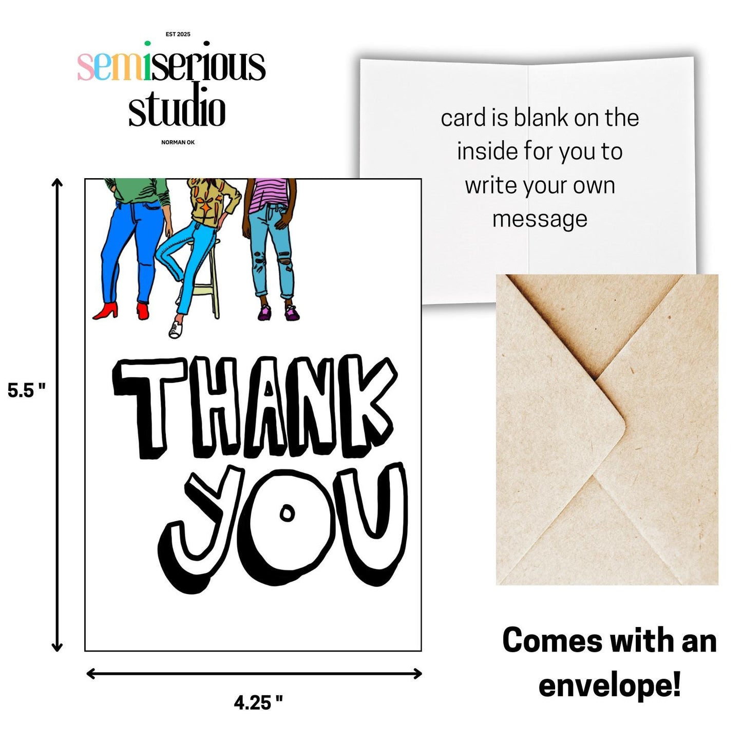 Thank You Bubble Letters Card | Simple Fun Gratitude Note | Cute Thank You Cards for Friends & Family