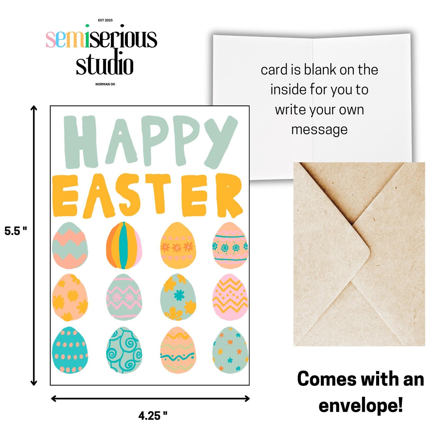 Easter Eggs Card | Happy Easter Greeting Card for Kids & Friends | Bright, Fun, Colorful Pastel Design for Spring Celebrations