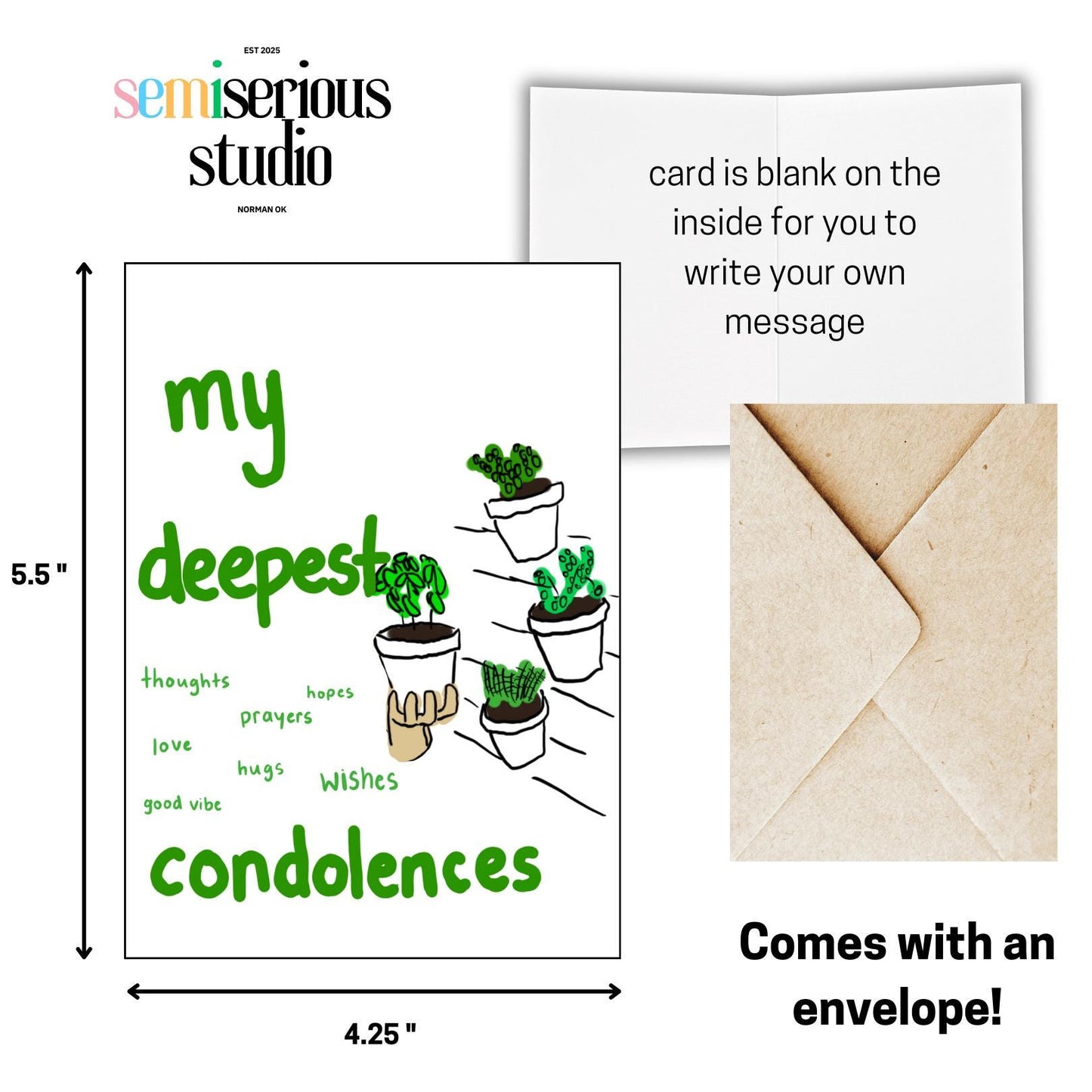 My Deepest Condolences | Plant-themed Sympathy Card for Grieving Friends, Family, and Loved Ones