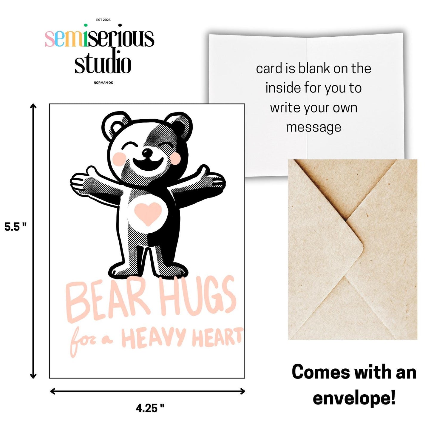 Bear Hugs for a Heavy Heart | Cute Get Well Soon Card, Sympathy Greeting Card, Thoughtful Support for Difficult Times