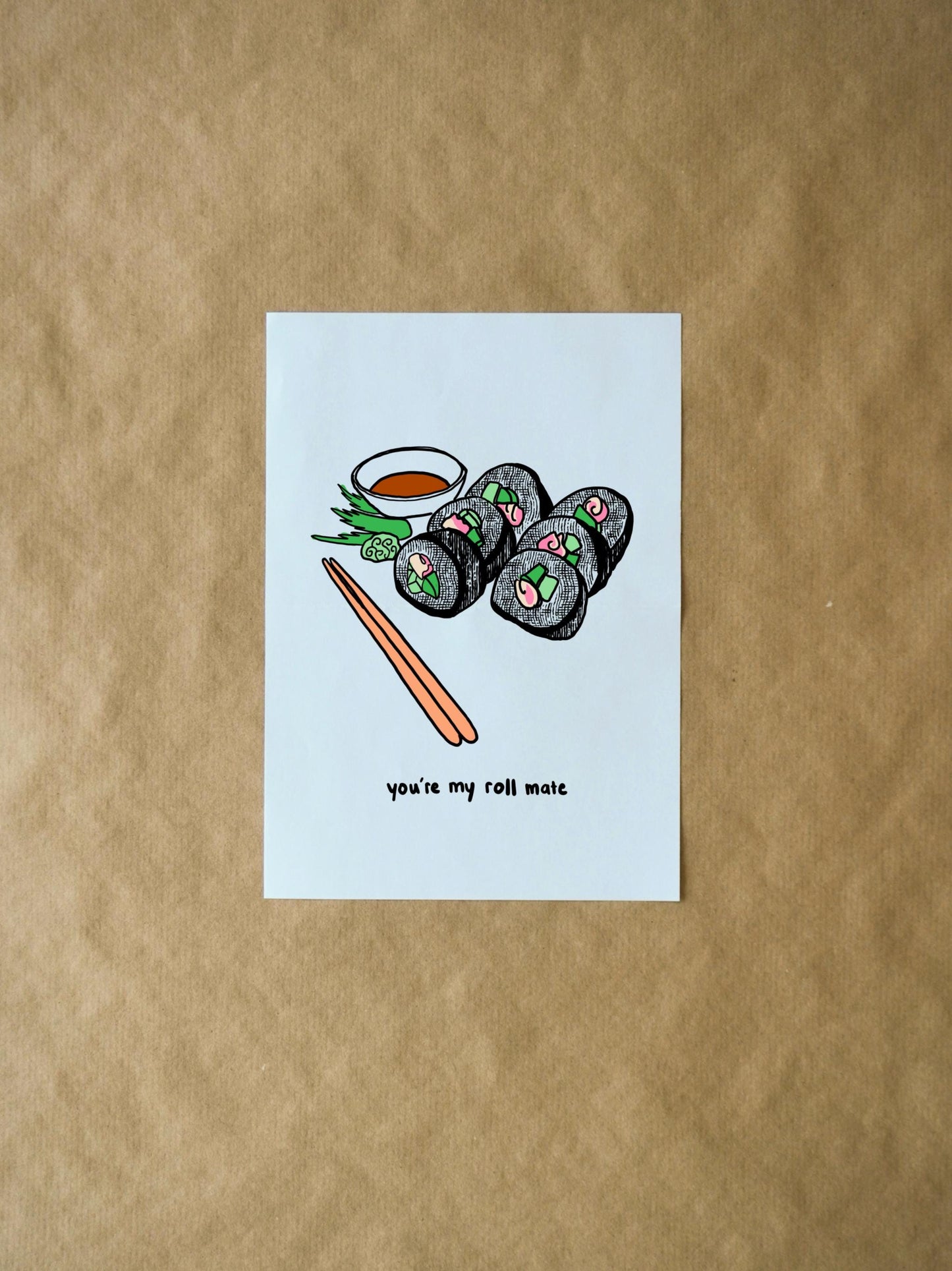 You're My Roll Mate - Funny Sushi Valentine's Day Holiday Card for Couples and Friends, Punny Romantic Greeting Card