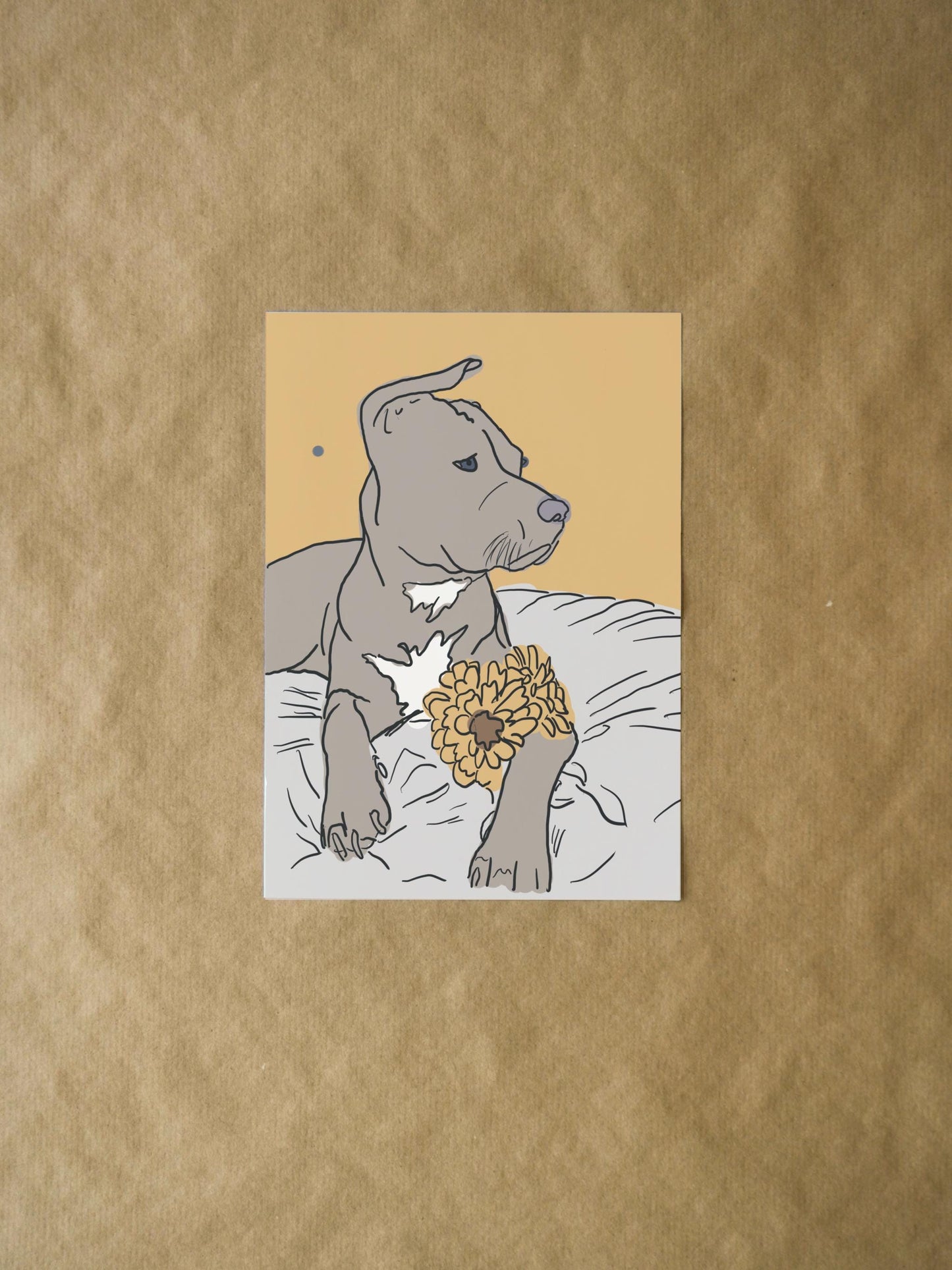 Dog with Flowers Greeting Card - Cute Art Card for Dog Lovers and Unique Just Because Gift for Friends, Family, Dog Moms, and Dog Dads