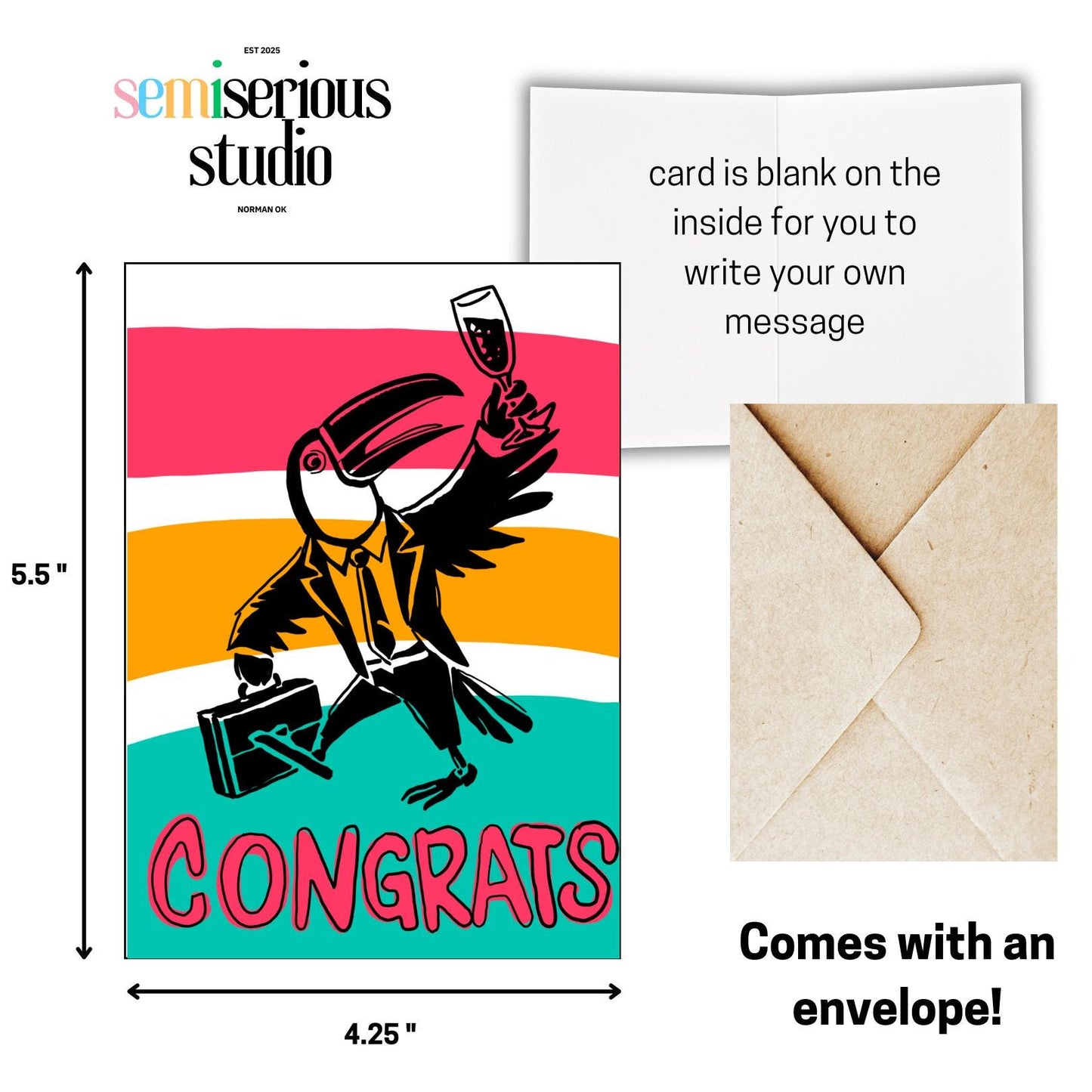 Toucan Congrats Card | Colorful Job Promotion Greeting Card for Friends & Family Success