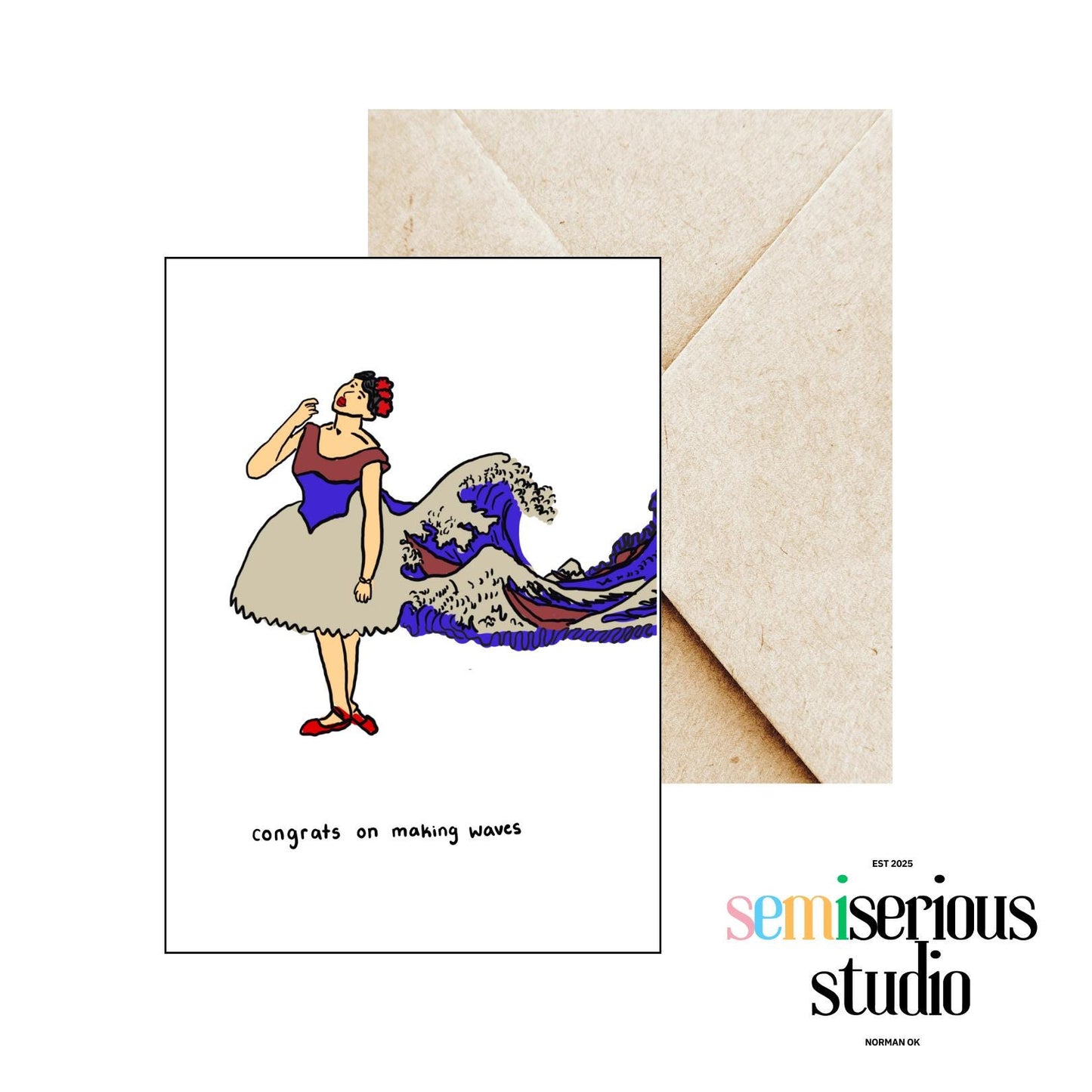 Congrats on Making Waves | Colorful Job Promotion Greeting Card for Friends & Family, Success Card, Great Wave Ballerina Design
