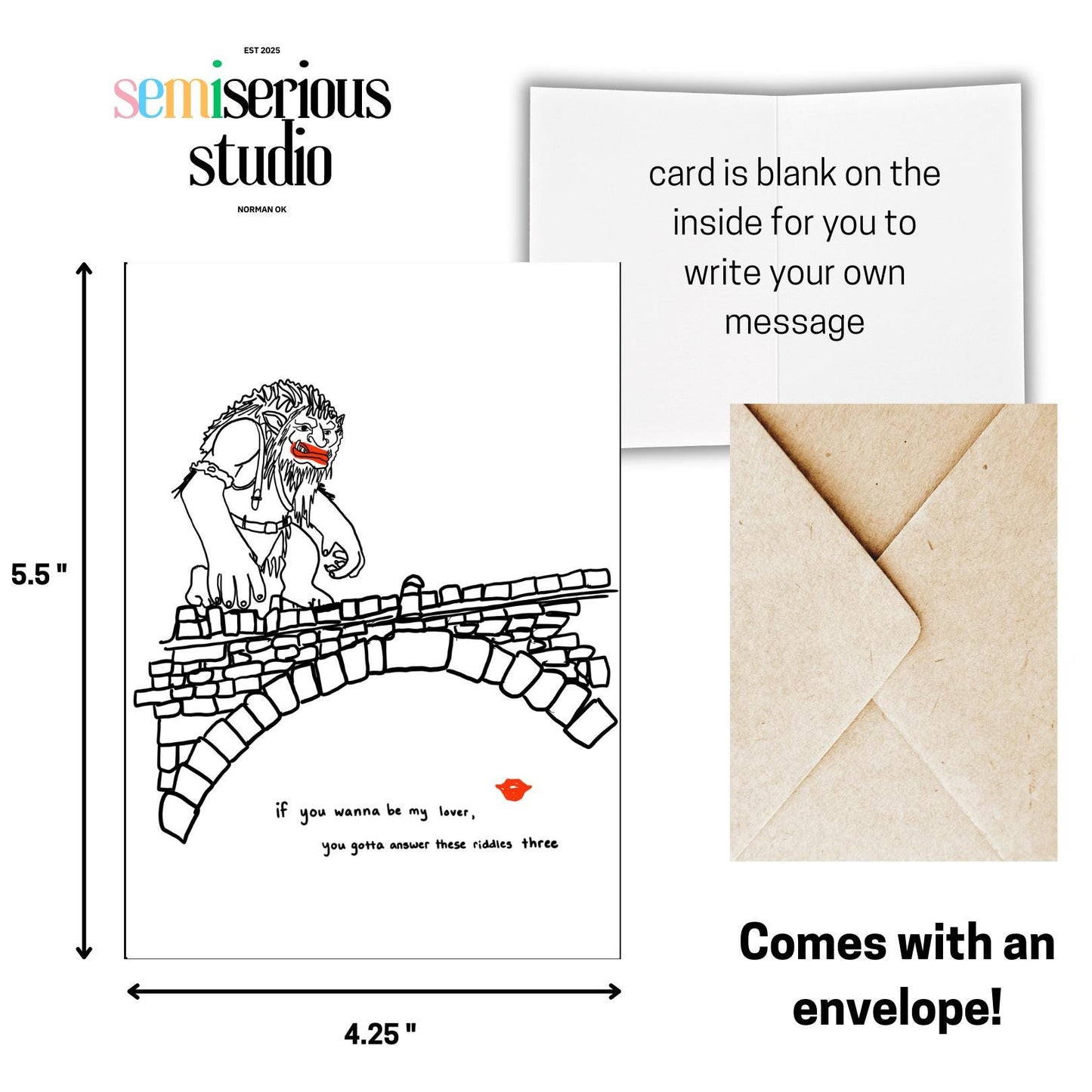 Funny Troll Bridge Riddle Valentine's Day Card, Unique Spice Girls Pun for Couples, Wannabe My Lover Greeting