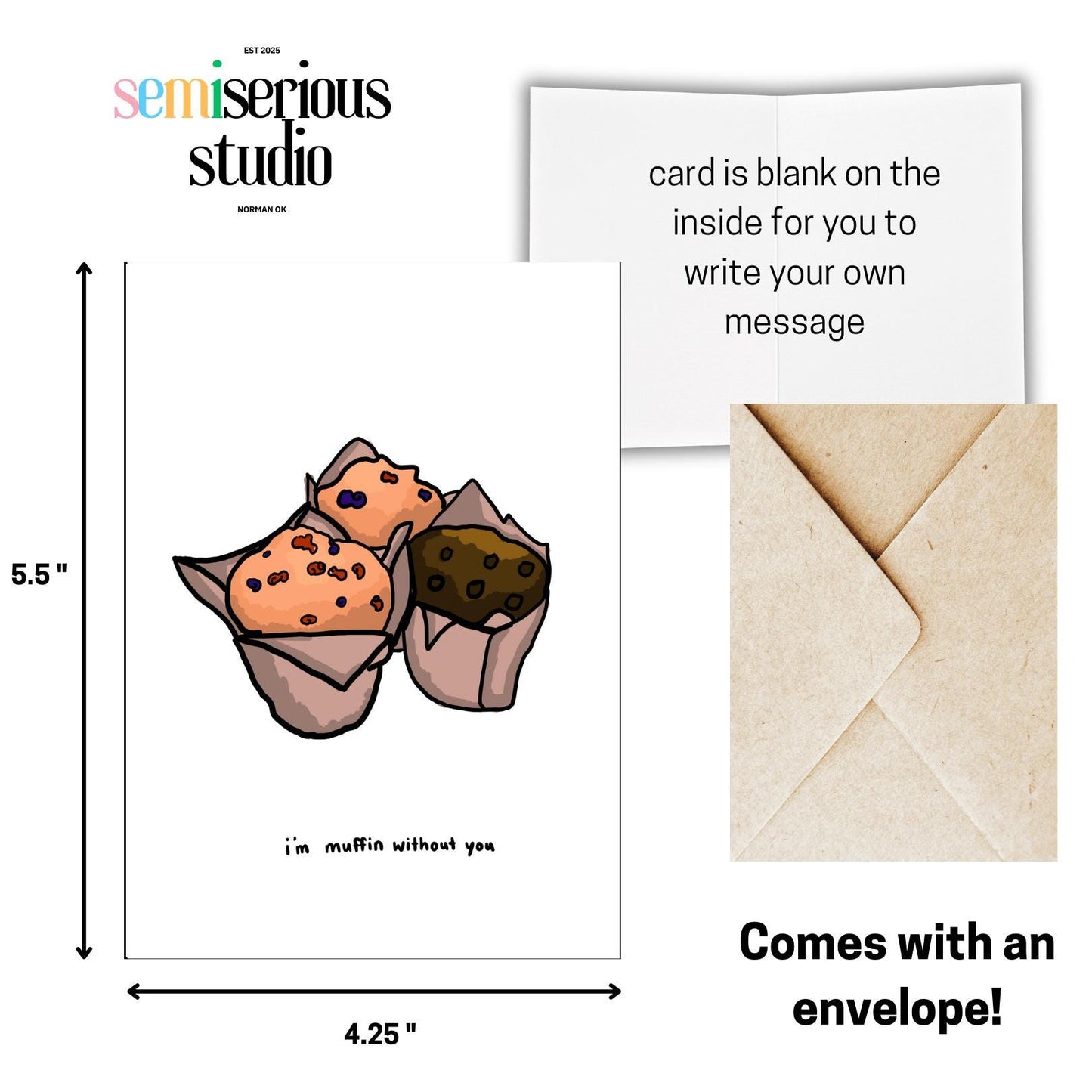 I'm Muffin Without You Valentine's Day Card | Funny Pun and Romantic Greeting for Couples and Friends