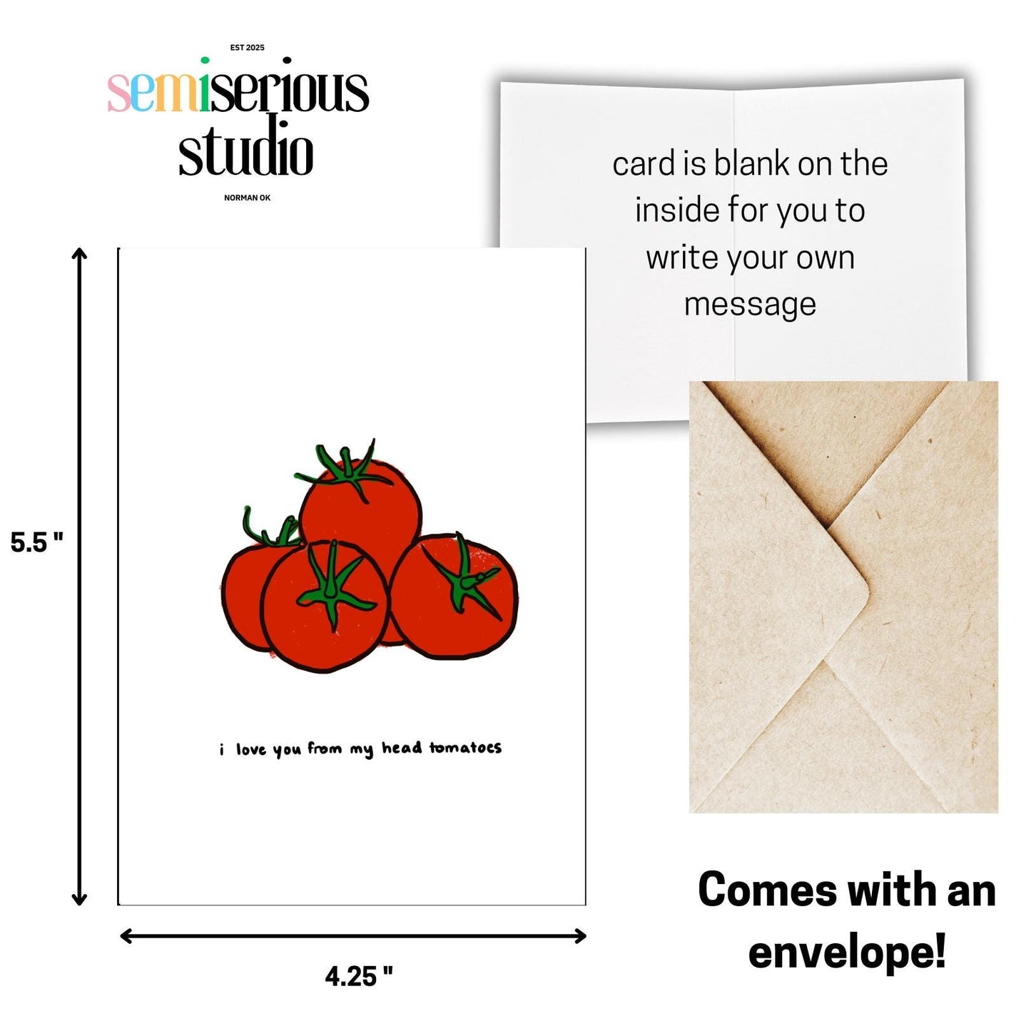 I Love You From My Head Tomatoes Valentine's Day Card | Funny Tomato Pun & Romantic Note for Couples