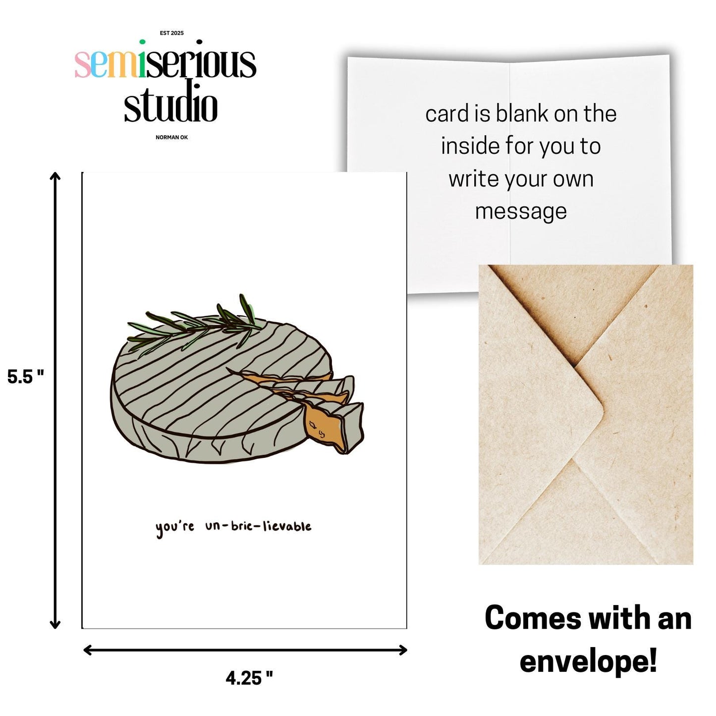 You're Un-Brie-Lievable Valentine's Card | Funny Pun with Brie Cheese Design & Sweet Words for Couples or Friends