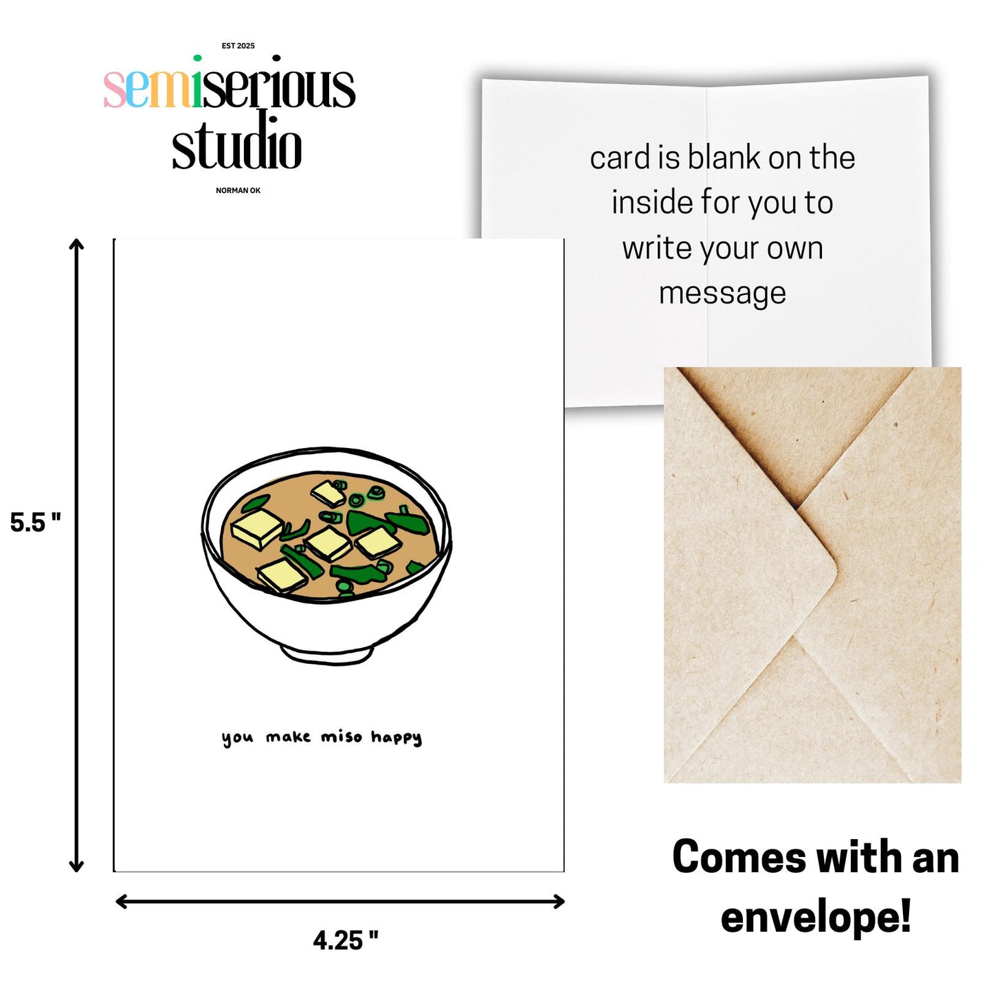 You Make Miso Happy | Funny Valentine's Day Holiday Greeting Card for Him, Her & Couples | Cute Pun for Friendship or Romance
