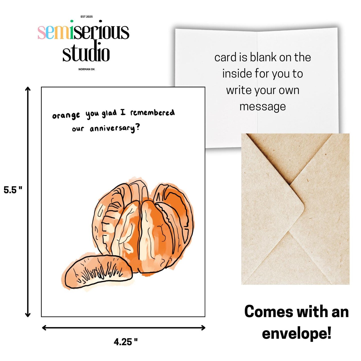 Orange You Glad Funny Anniversary Card - Cute Dad Joke Romantic Card, Silly Pun Greeting Card for Him, Her, or Couples