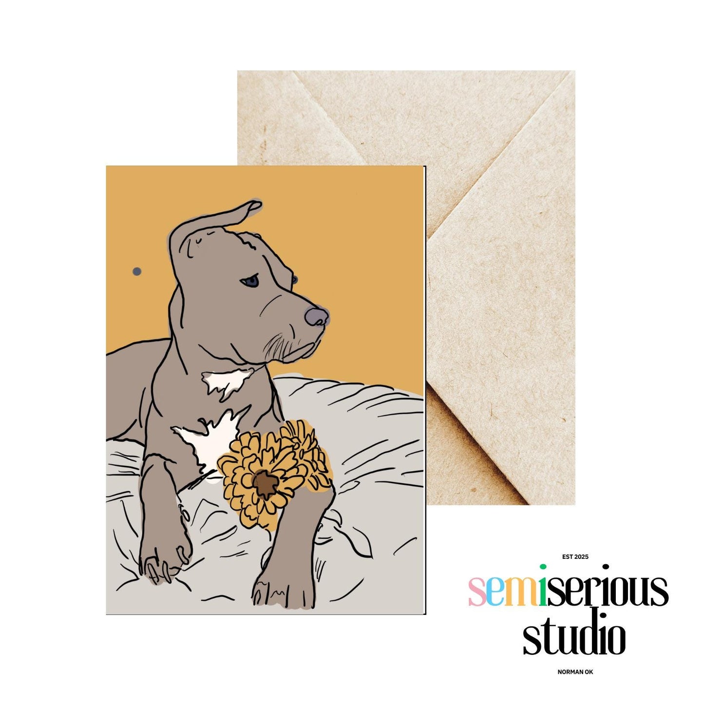 Dog with Flowers Greeting Card - Cute Art Card for Dog Lovers and Unique Just Because Gift for Friends, Family, Dog Moms, and Dog Dads
