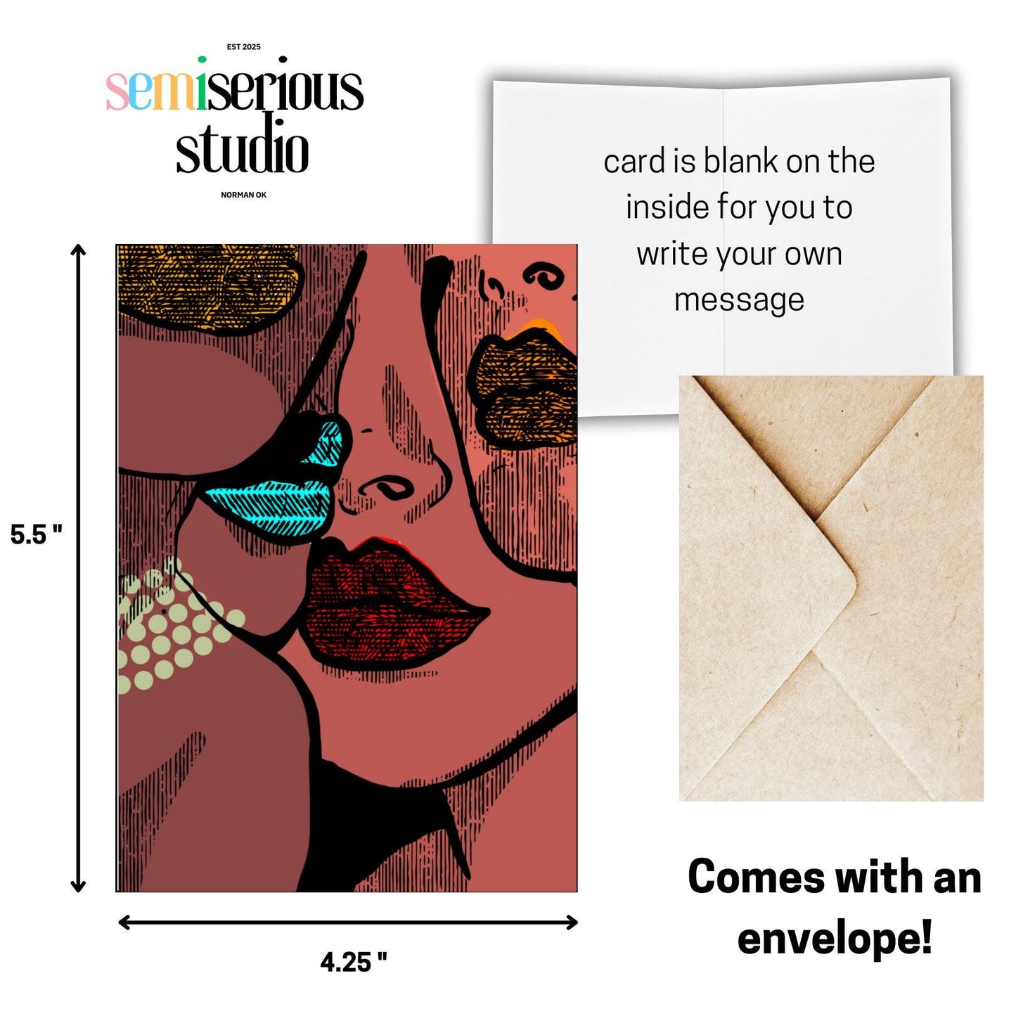 Women with Lipstick and Pearls Greeting Card - Cute Art Card, Unique Feminist Gift for Her and Just Because Card for Friends