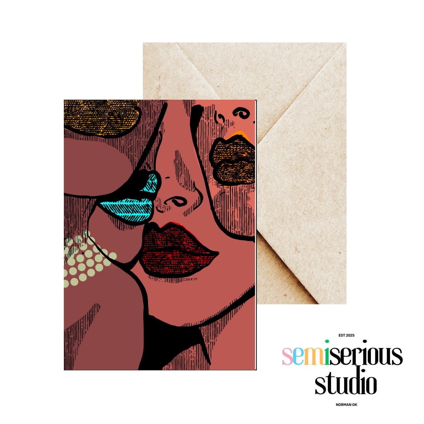 Women with Lipstick and Pearls Greeting Card - Cute Art Card, Unique Feminist Gift for Her and Just Because Card for Friends