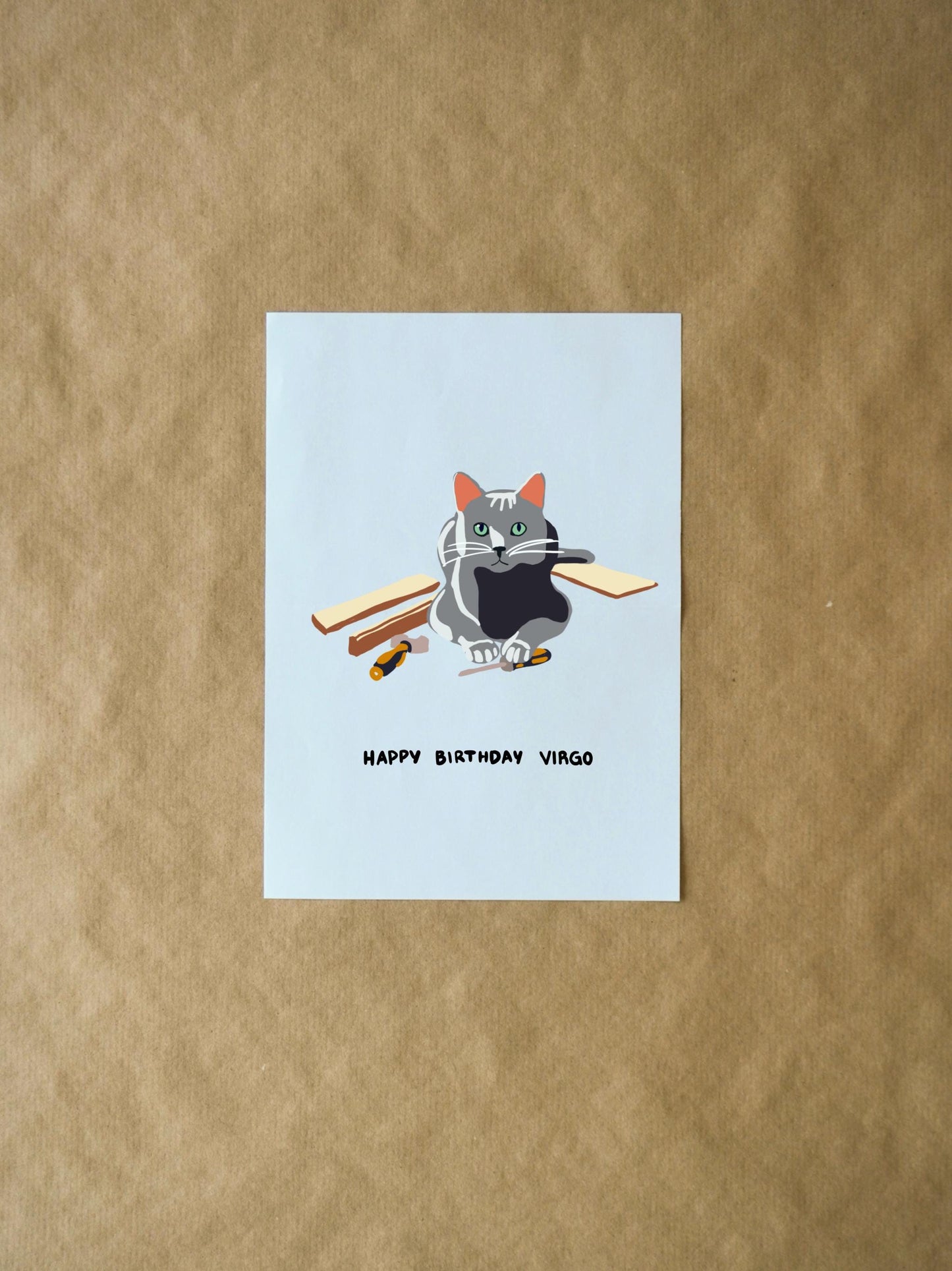 Virgo Birthday Card - Funny Zodiac Card for Cat Lovers, Russian Blue Illustration, Cute & Whimsical Gift, Handcrafted Decor