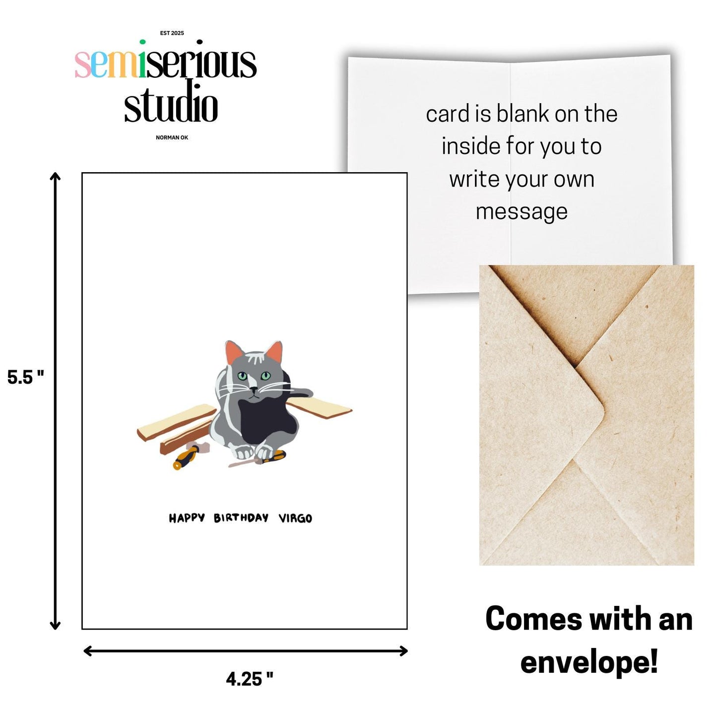 Virgo Birthday Card - Funny Zodiac Card for Cat Lovers, Russian Blue Illustration, Cute & Whimsical Gift, Handcrafted Decor