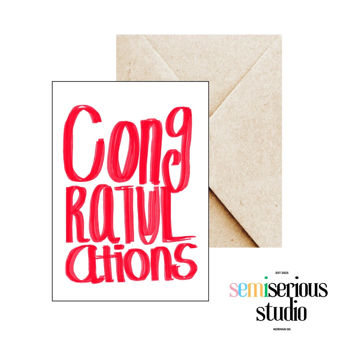 Congratulations Card - Simple Red Text Greeting Card, Perfect for Celebrations & Special Occasions, Handmade Greeting Card