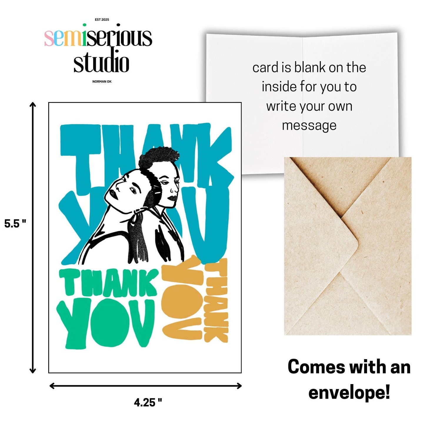 Two Friends Thank You Card | Colorful Fun Gratitude Card for Friends, Gifts, & Special Occasions
