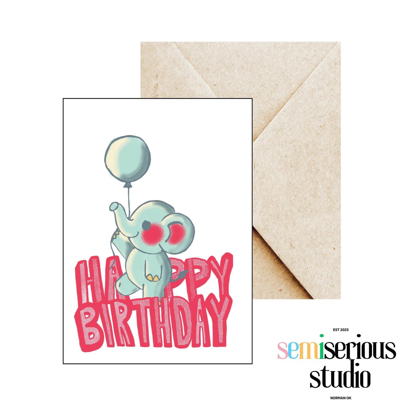 Baby Elephant Happy Birthday Card | Cute and Playful Colorful Design for Friends, Family & Kids