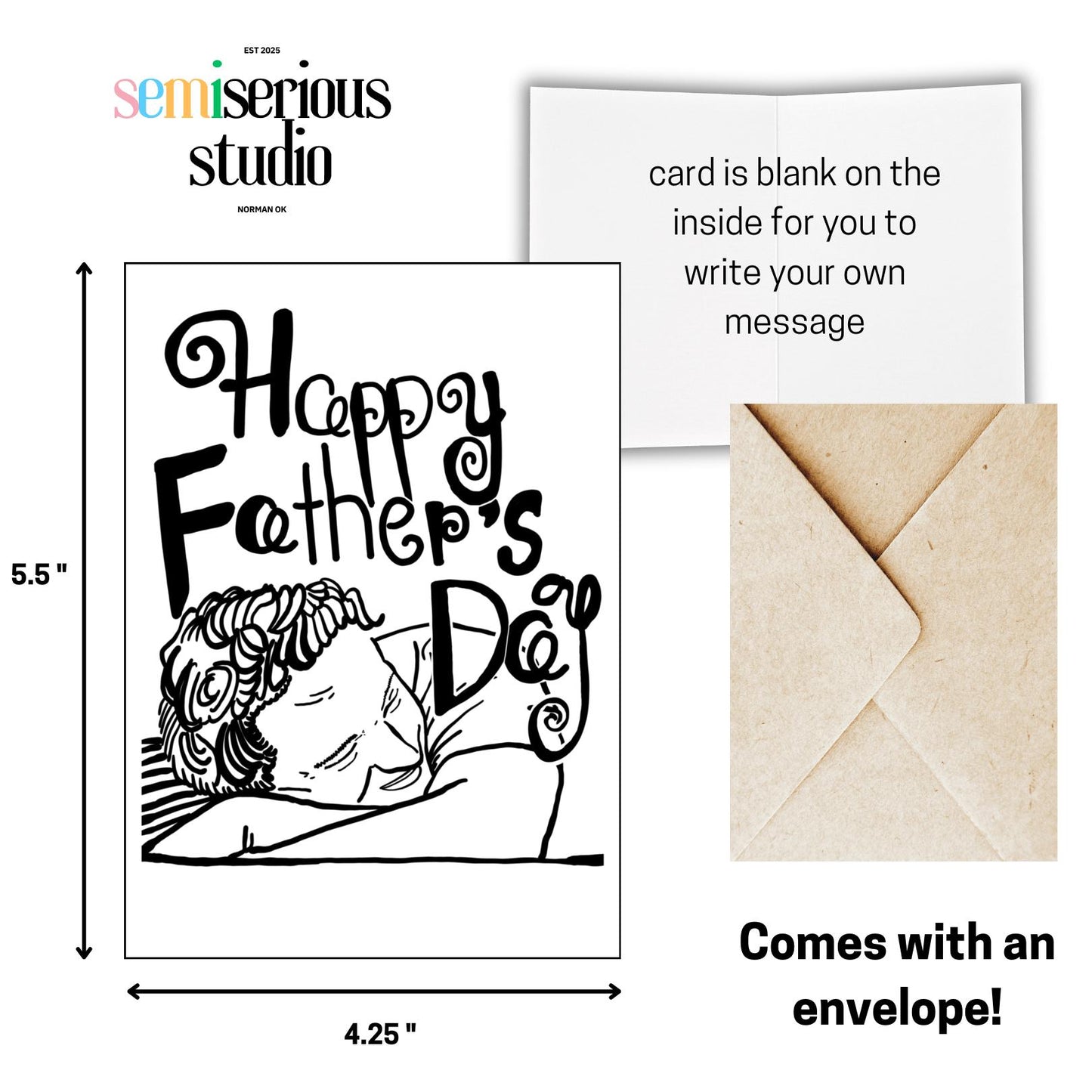 Happy Father's Day Card | Simple Classic Black & White Greeting Card for Dad | Cute Holiday Design