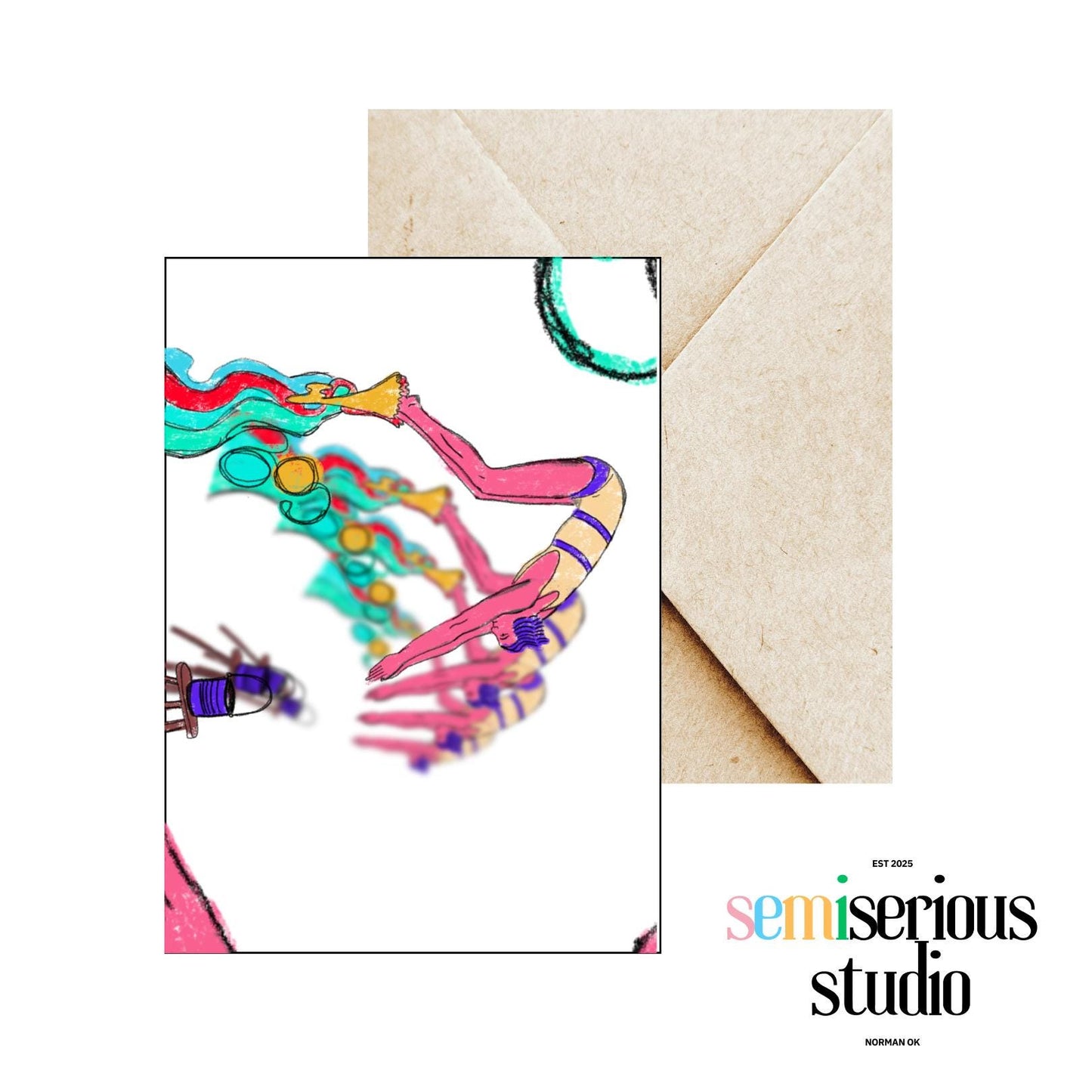 Pink Divers | Greeting Card - Cute Art Card and Unique Just Because Gift for Friends, Family