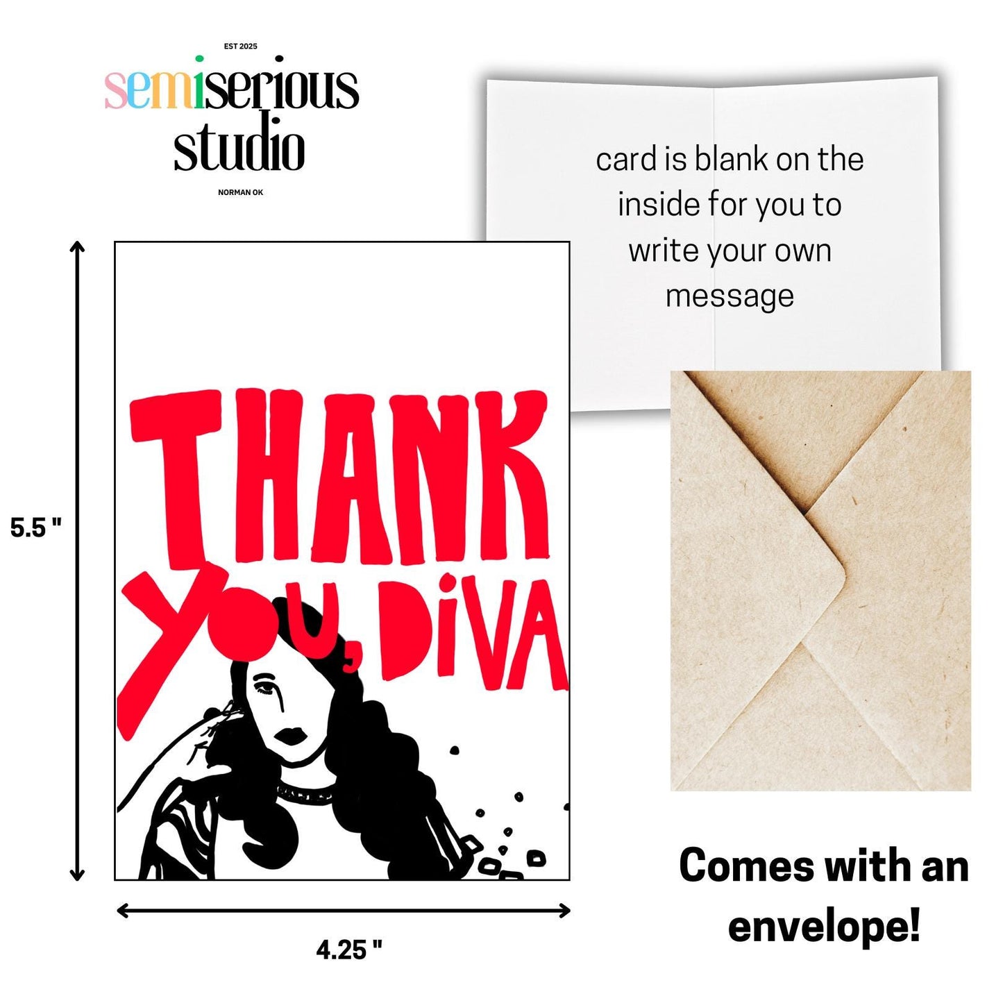 Thank You Diva Greeting Card | Fun Gratitude Card, Unique Thank You Note, Perfect for Friends & Family