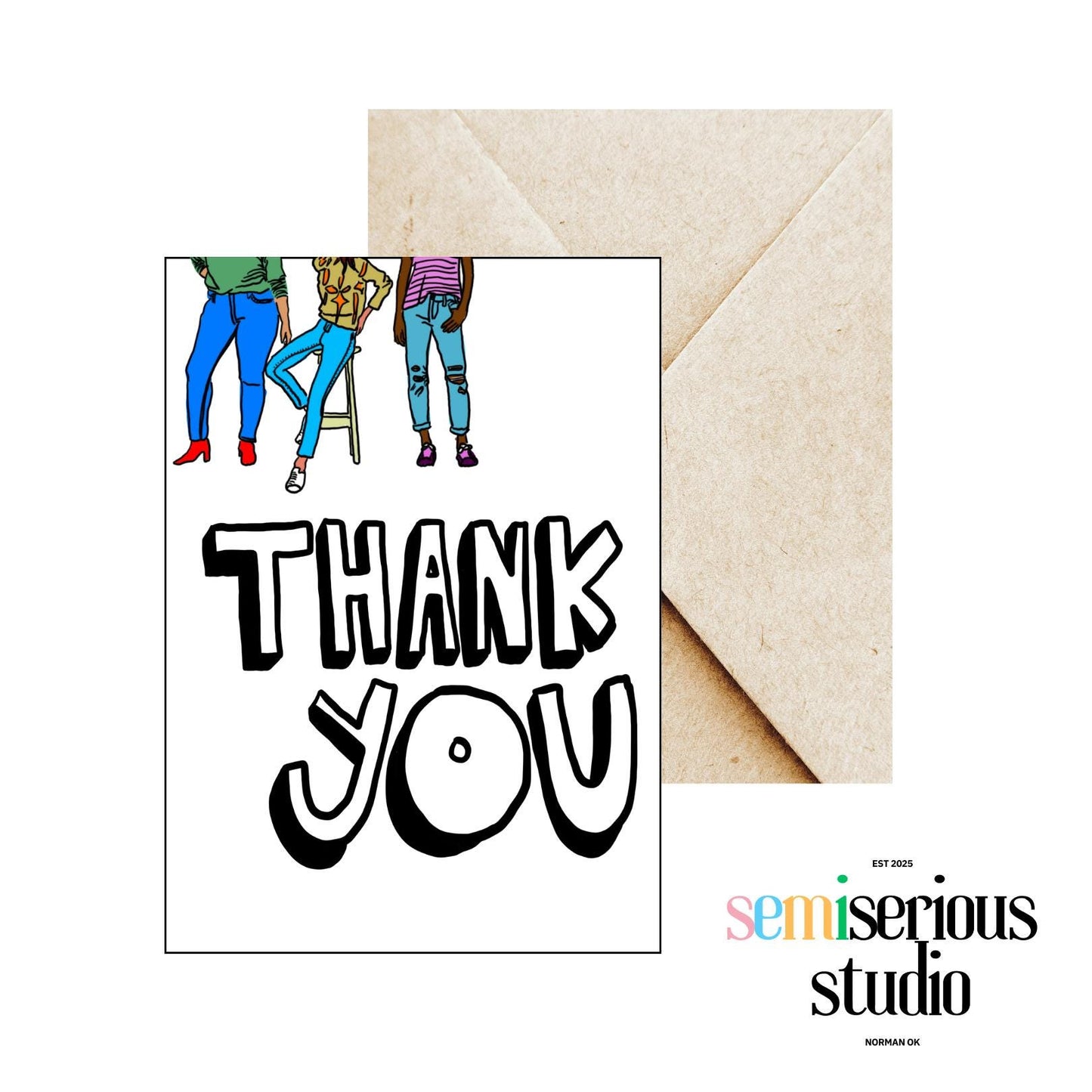 Thank You Bubble Letters Card | Simple Fun Gratitude Note | Cute Thank You Cards for Friends & Family