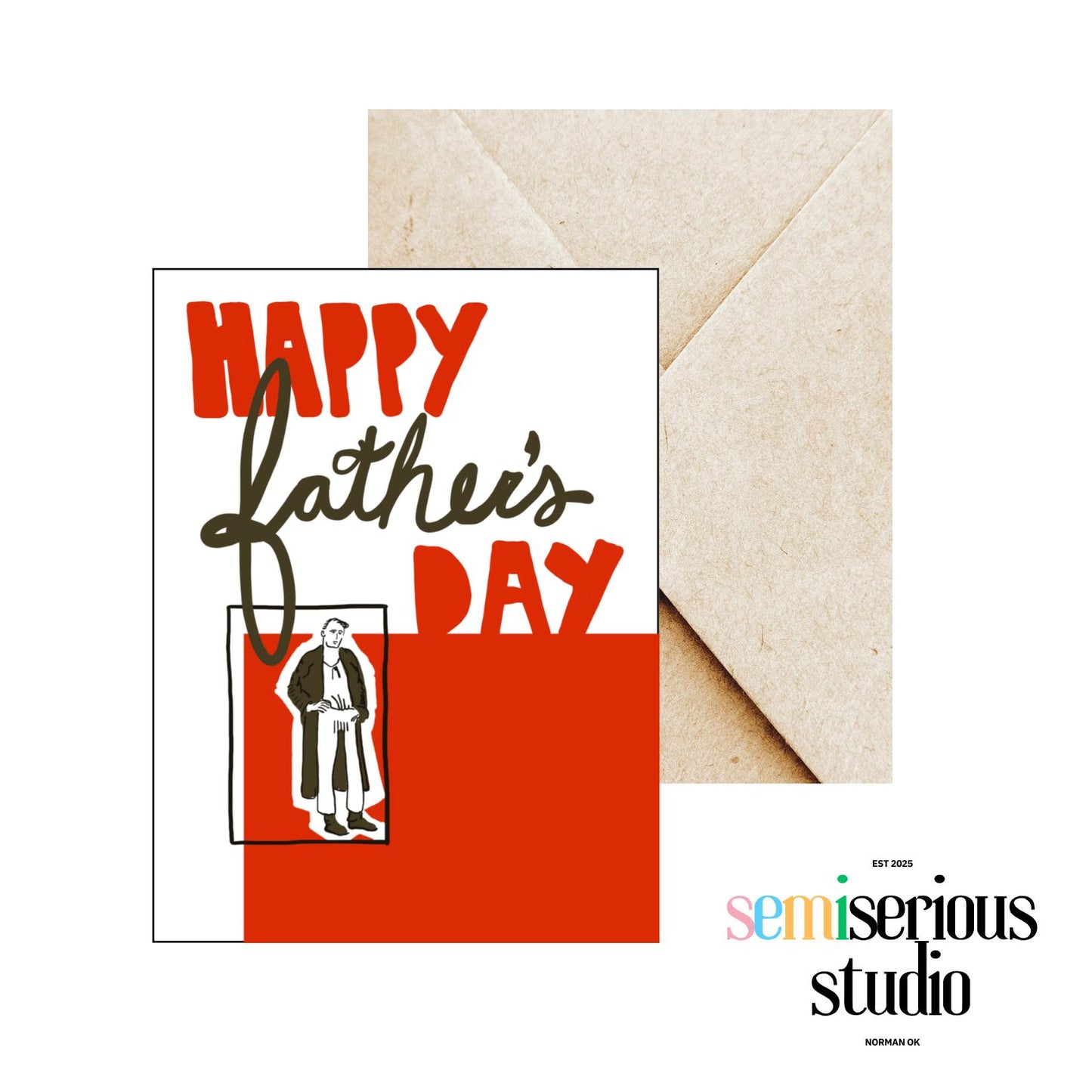 Happy Father's Day Card | Bright Red Colorful Design Greeting Card for Dad | Cute Classic Holiday Greeting Card