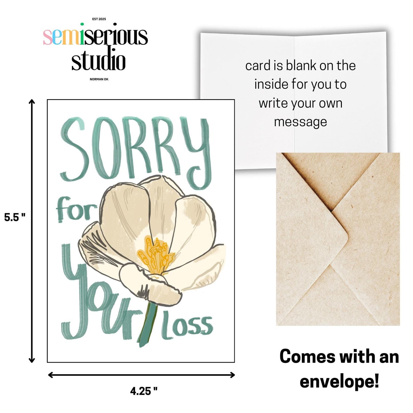 White Flower Sympathy Card for Loved Ones | Sorry for Your Loss | Elegant Floral Design, Thoughtful Condolence Message