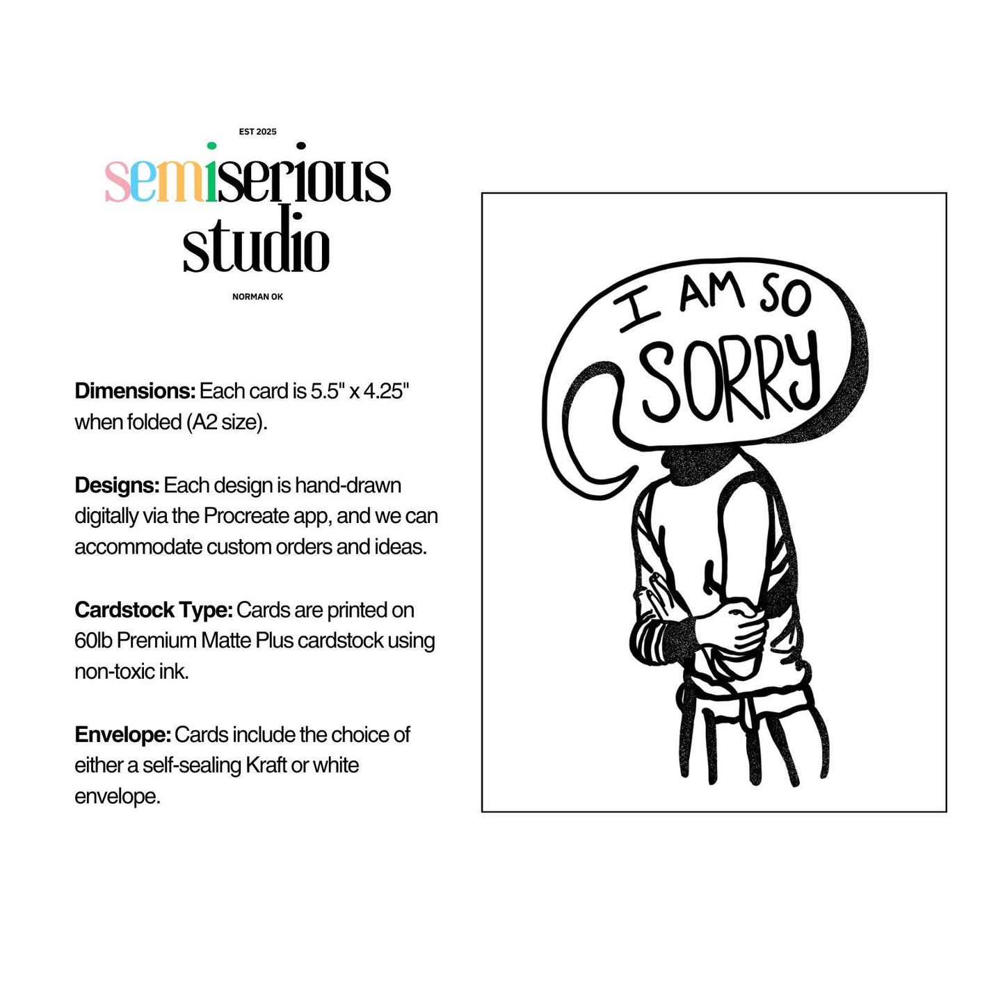 I Am Sorry Speech Bubble Head Apology Card | Simple Black & White Greeting Card for Thoughtful Sorry Messages