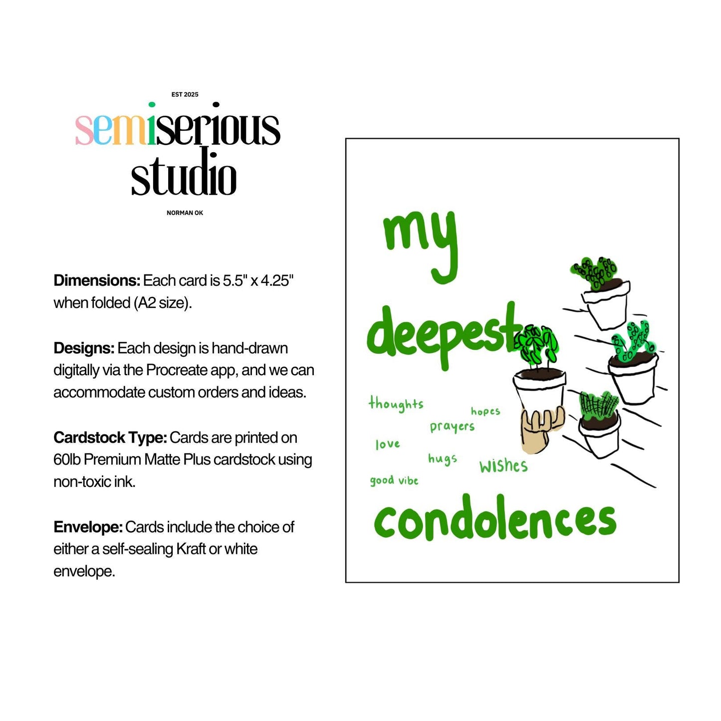 My Deepest Condolences | Plant-themed Sympathy Card for Grieving Friends, Family, and Loved Ones