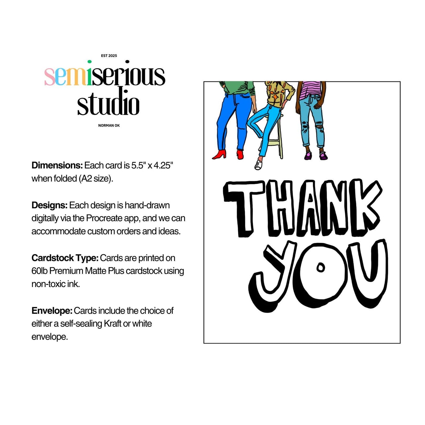Thank You Bubble Letters Card | Simple Fun Gratitude Note | Cute Thank You Cards for Friends & Family