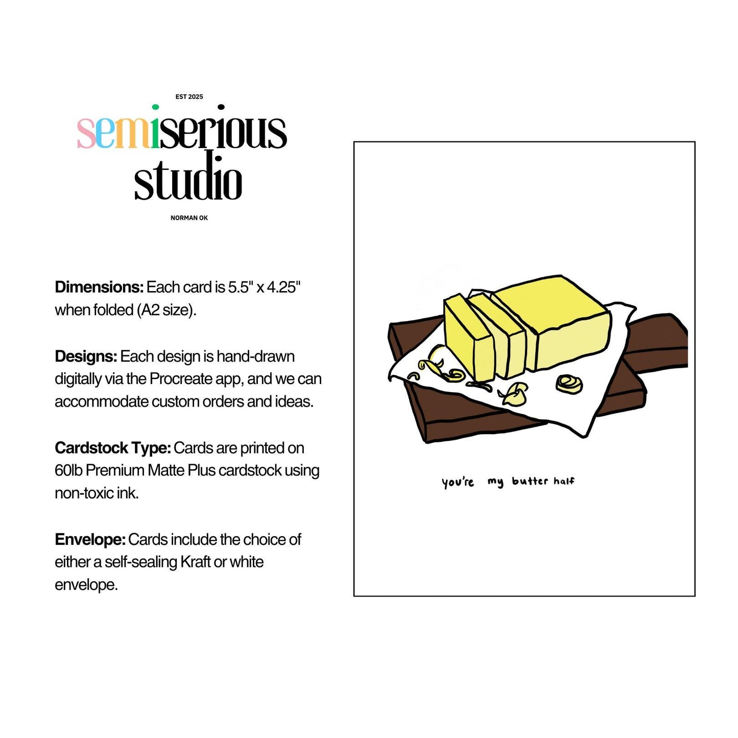 You're My Butter Half Valentine's Card - Funny Relationship Pun & Cheesy Joke for Valentine's Day, Cute Whimsical Greeting Card