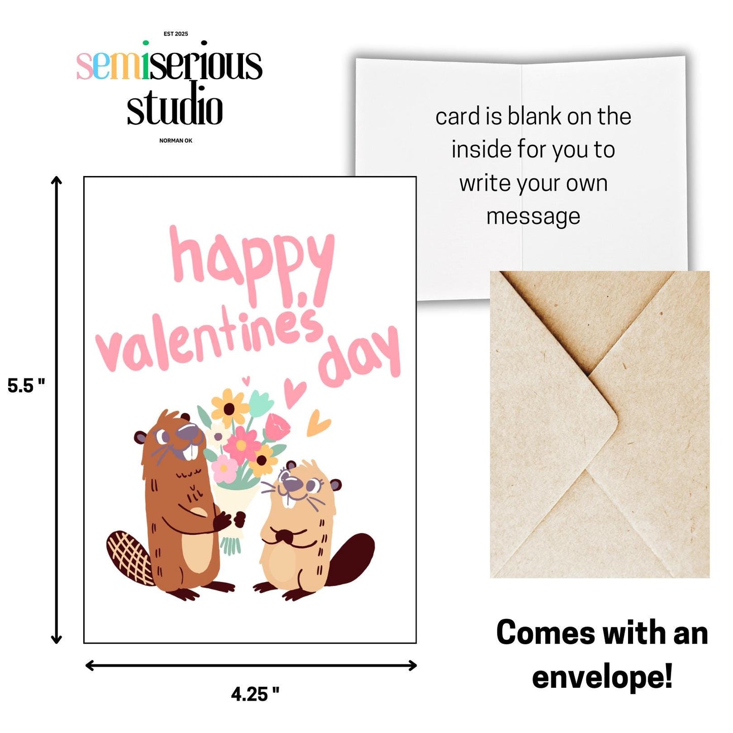 Romantic Beaver Valentine's Day Card - Cute Animal Art, Colorful Love Greeting for Him/Her, Celebrate Love & Laughter