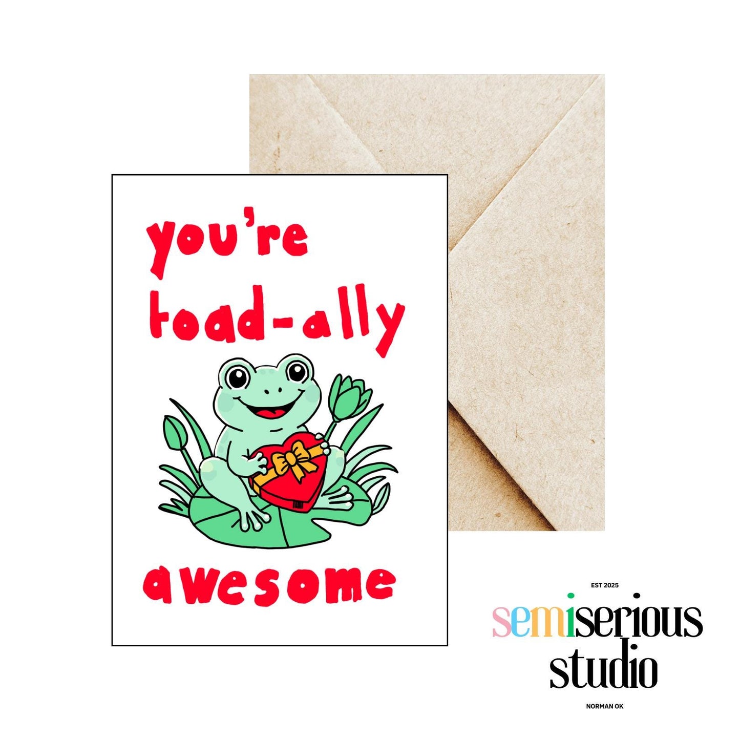Toad-ally Awesome Valentine's Day Card - Funny Frog Pun Greeting for Him & Her, Cute Holiday Love Card