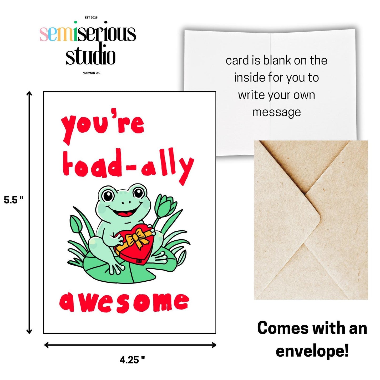 Toad-ally Awesome Valentine's Day Card - Funny Frog Pun Greeting for Him & Her, Cute Holiday Love Card
