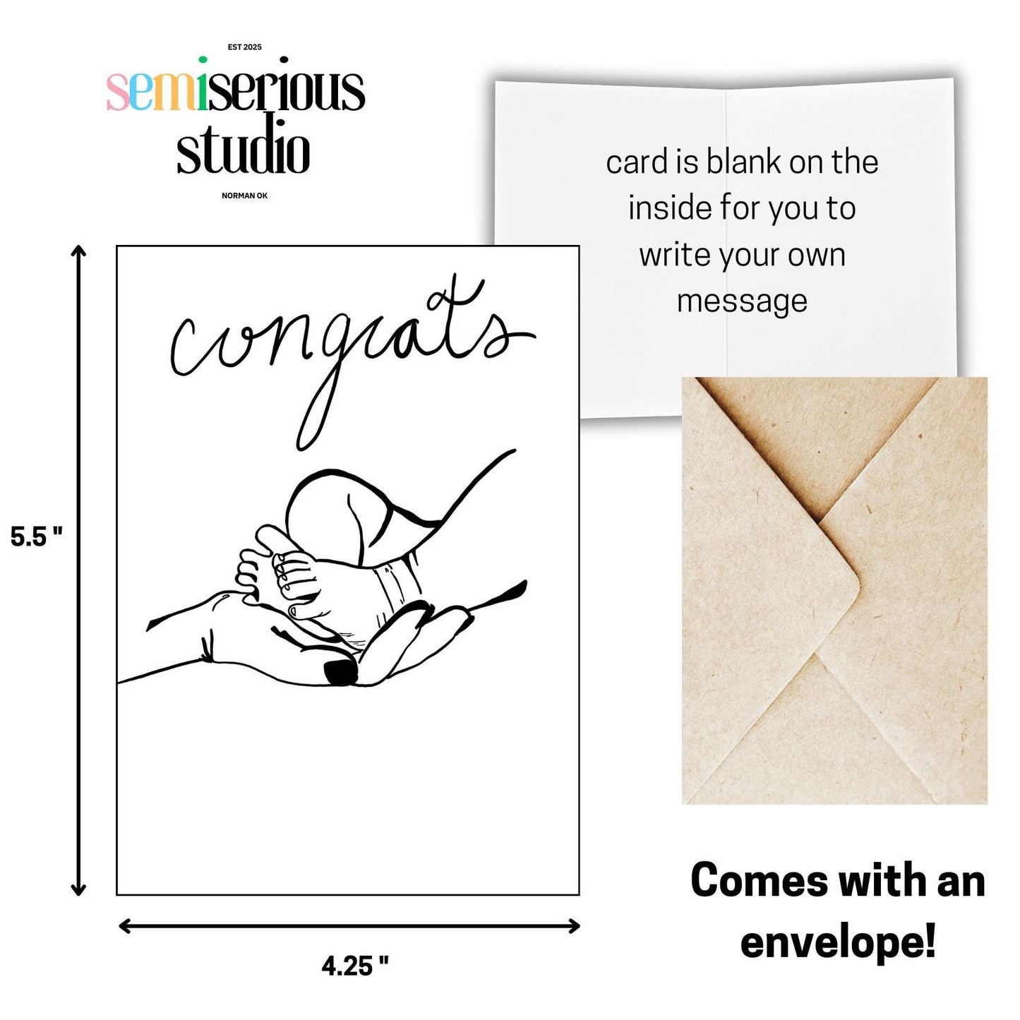 New Parent Congratulations Card - Baby Congrats Greeting Card, Handmade Card to Celebrate New Arrival & Parenthood