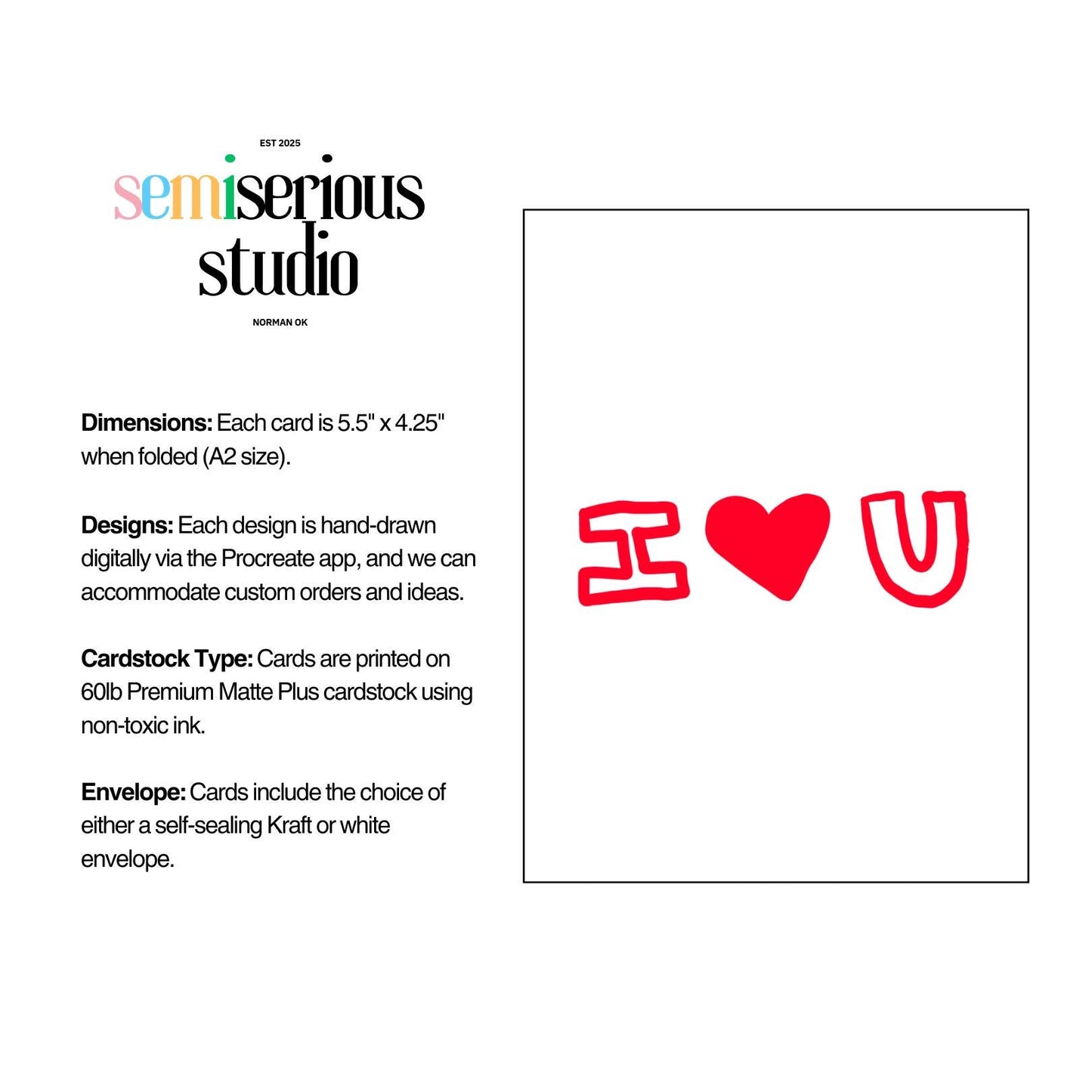 I Heart You Valentine's Card, Cute Red Heart Design, Unique Love Note & Hand-Drawn Happy Valentine's Day Greeting