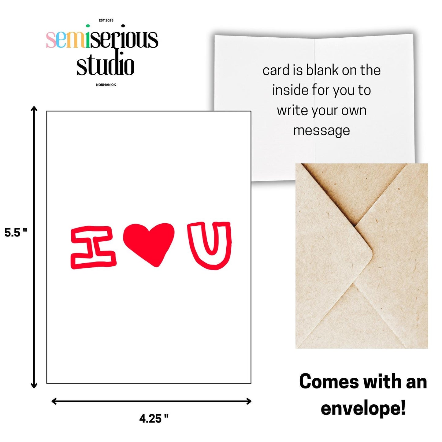 I Heart You Valentine's Card, Cute Red Heart Design, Unique Love Note & Hand-Drawn Happy Valentine's Day Greeting